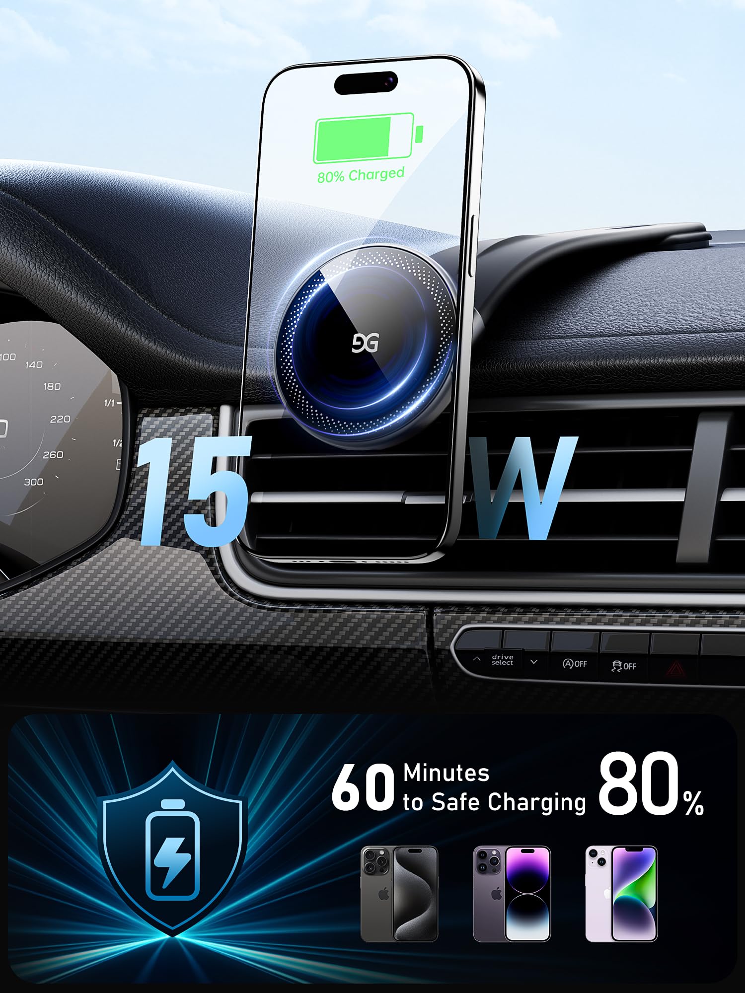 Foto 2 | Cargador De Teléfono De Coche Gusgu Mount3 De 15 W De Carga Rápida - Venta Internacional.