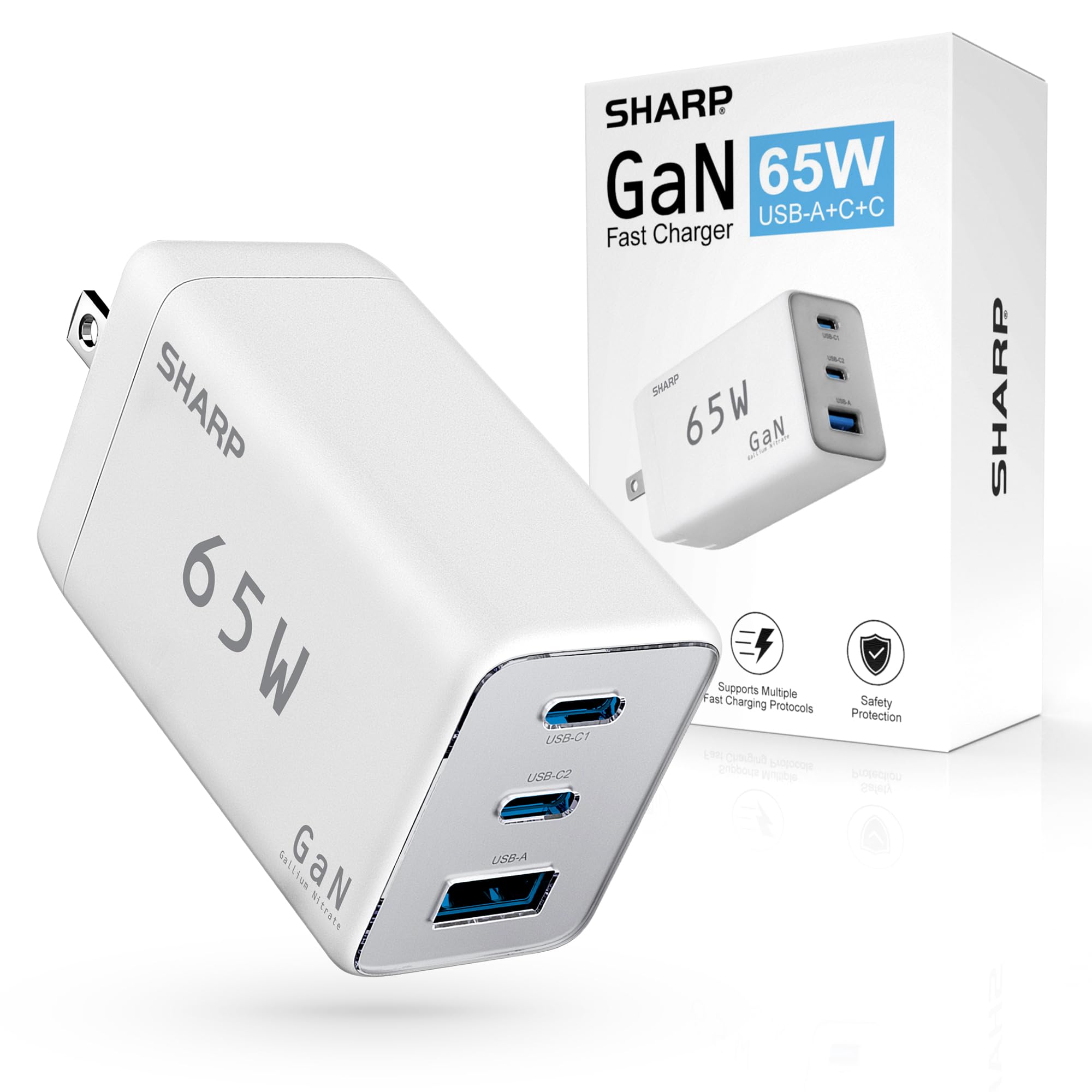 Foto 1 | Cargador Sharp Usb C De 65 W, 3 Puertos, Carga Rápida Gan, Blanco - Venta Internacional.