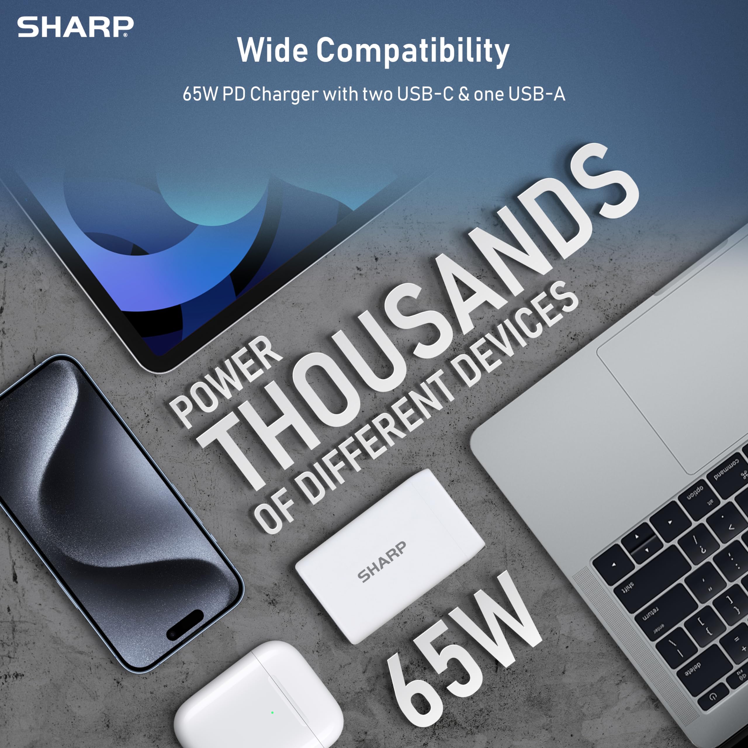 Foto 2 | Cargador Sharp Usb C De 65 W, 3 Puertos, Carga Rápida Gan, Blanco - Venta Internacional.