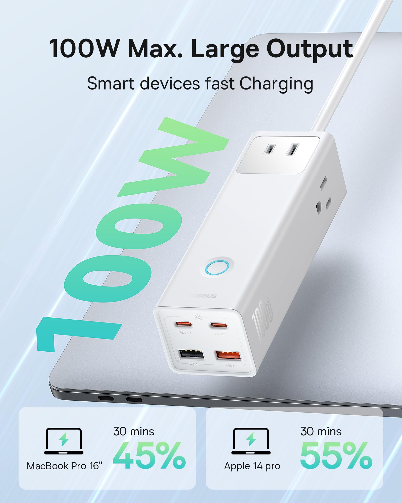 Foto 3 pulgar | Estación De Carga Baseus 100w, 7 Puertos, Usb C, Protección Contra Sobretensiones - Venta Internacional.