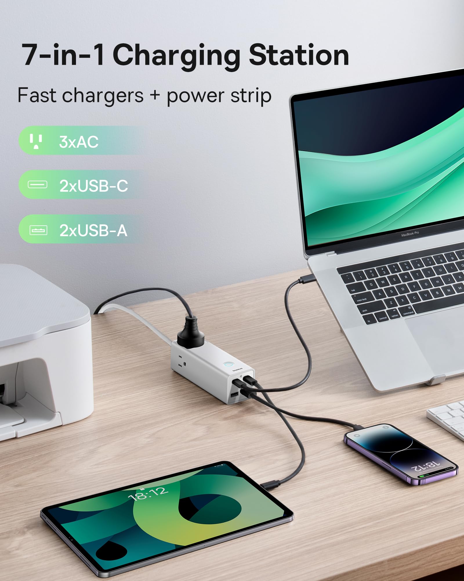 Foto 4 pulgar | Estación De Carga Baseus 100w, 7 Puertos, Usb C, Protección Contra Sobretensiones - Venta Internacional.