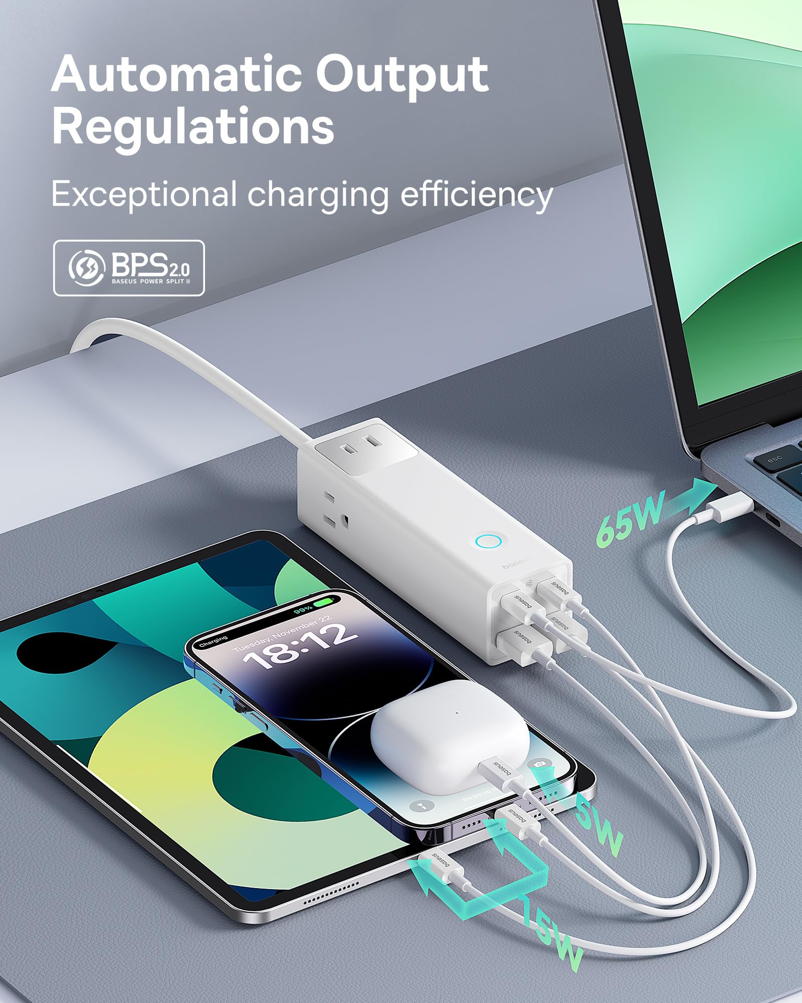 Foto 8 pulgar | Estación De Carga Baseus 100w, 7 Puertos, Usb C, Protección Contra Sobretensiones - Venta Internacional.