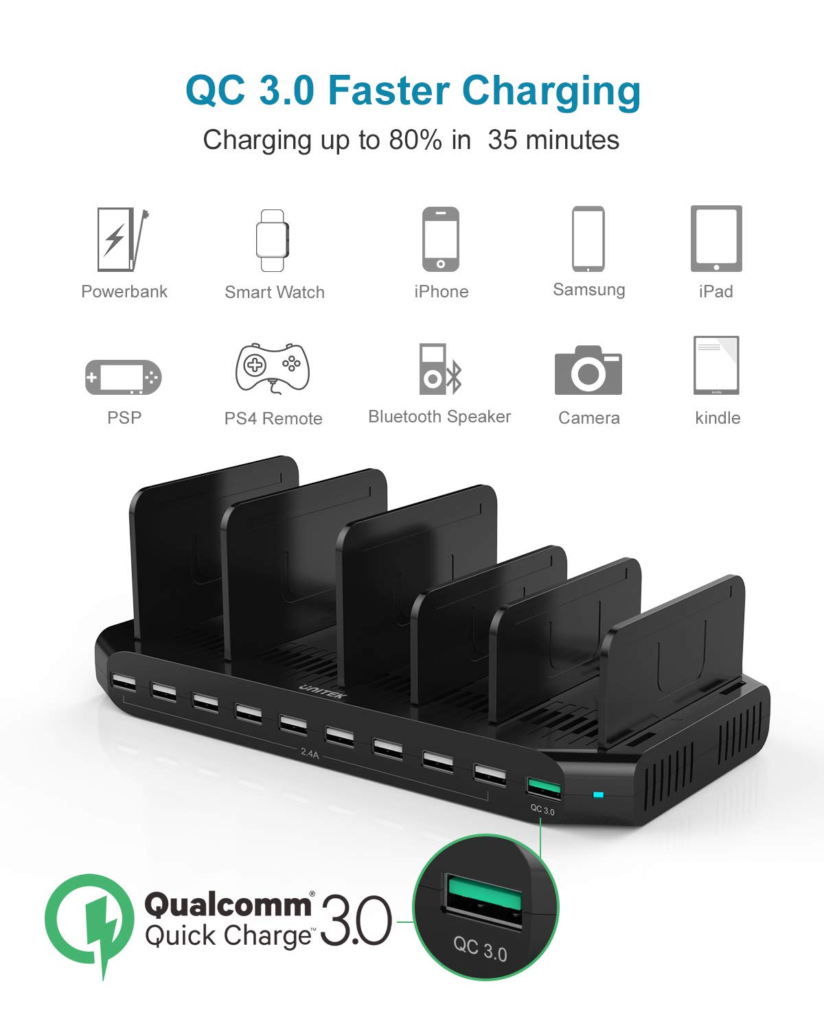 Foto 3 | Estación De Carga Unitek Fast Charging Con Quick Charge 3.0 - Venta Internacional.