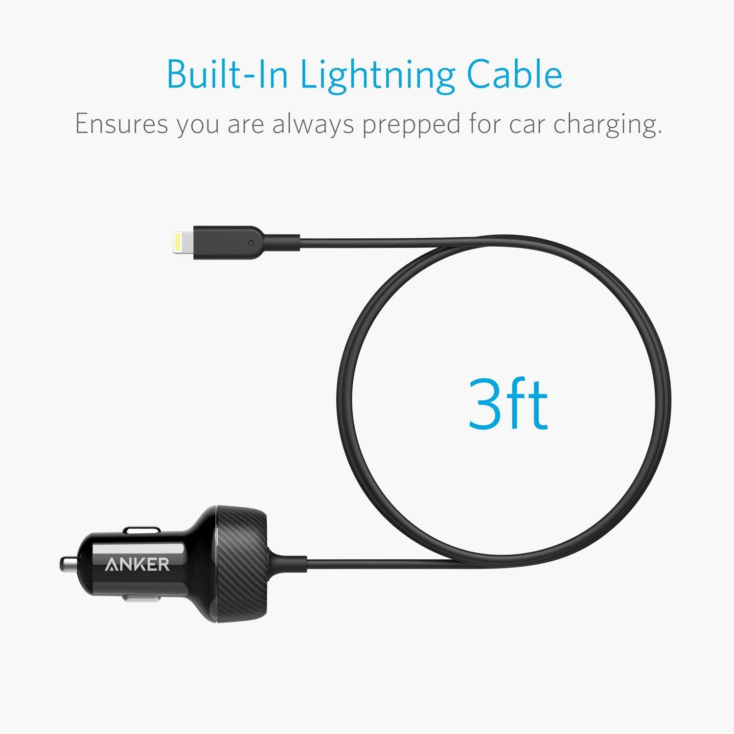 Foto 4 pulgar | Cargador De Coche Anker Lightning De 24 W Y 2 Puertos Para Iphone Con Cable - Venta Internacional.