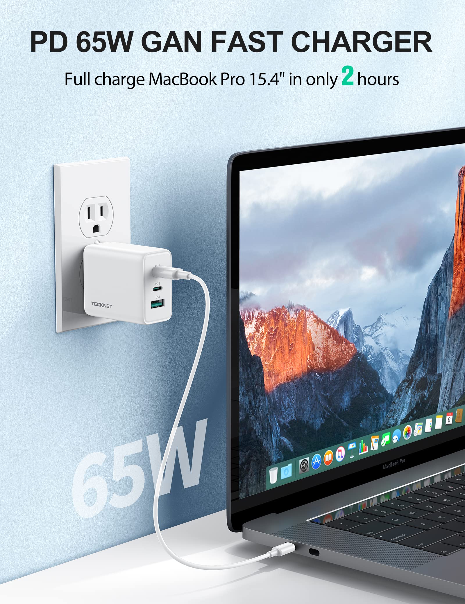 Foto 3 | Adaptador Plegable Charger Tecknet Usb C 65w Pd 3.0 Gan - Venta Internacional.