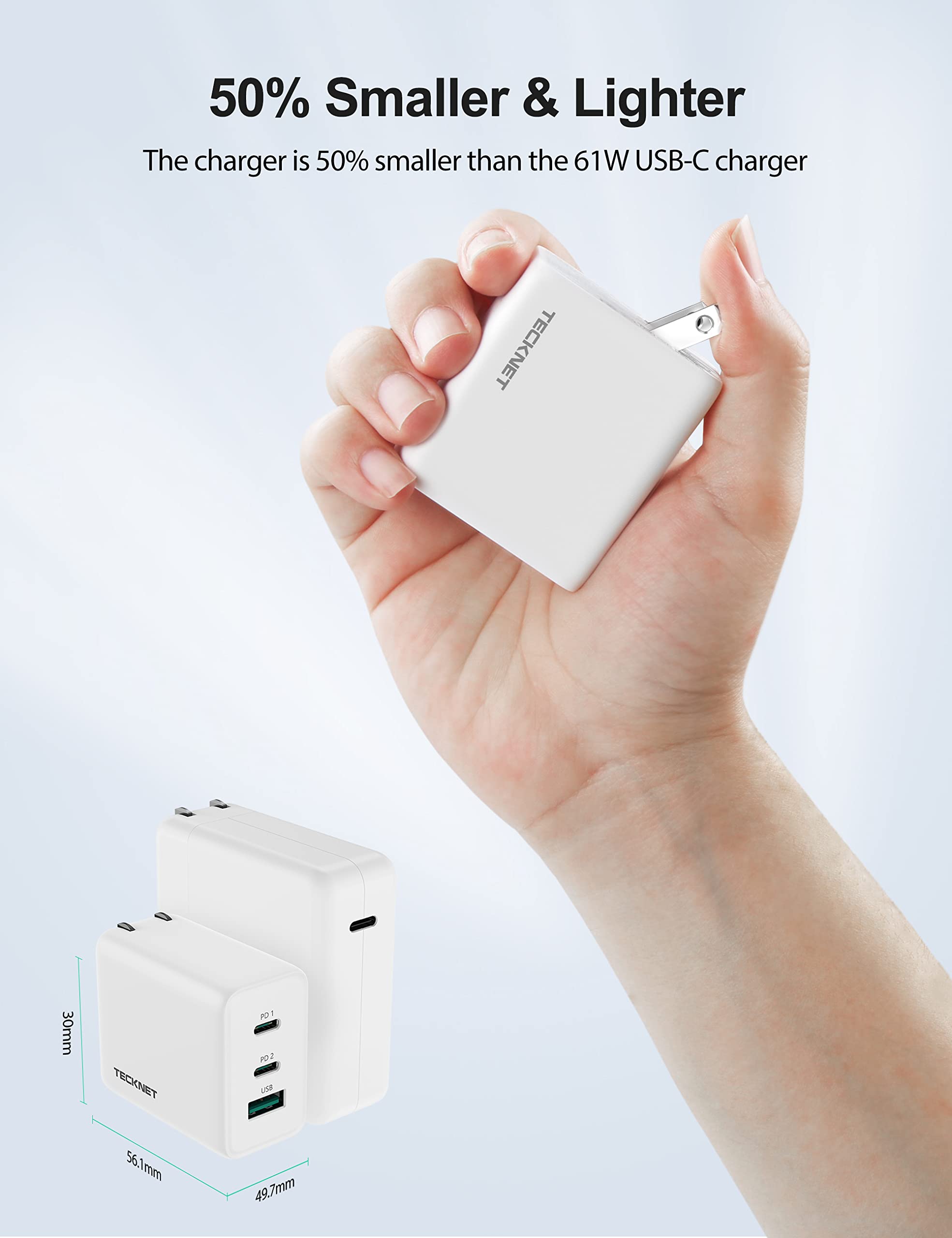 Foto 6 pulgar | Adaptador Plegable Charger Tecknet Usb C 65w Pd 3.0 Gan - Venta Internacional.