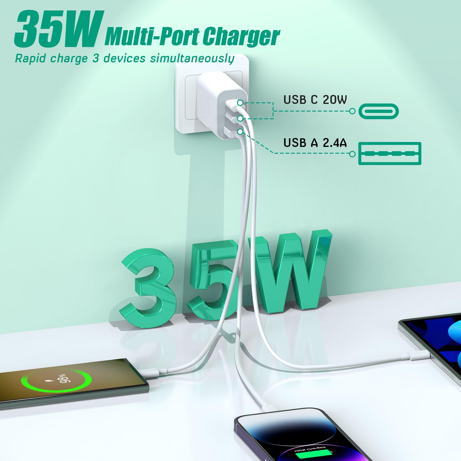 Foto 4 pulgar | [cargador] Cargador Rápido Usb C Articona De 35 W Y 3 Puertos Para Iphone 16 - Venta Internacional.