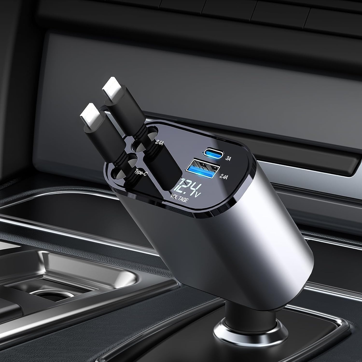 Cargador De Coche Retráctil Kartice 4 En 1 Usb C De 60 W Con 2 Puertos Usb - Venta Internacional. $519