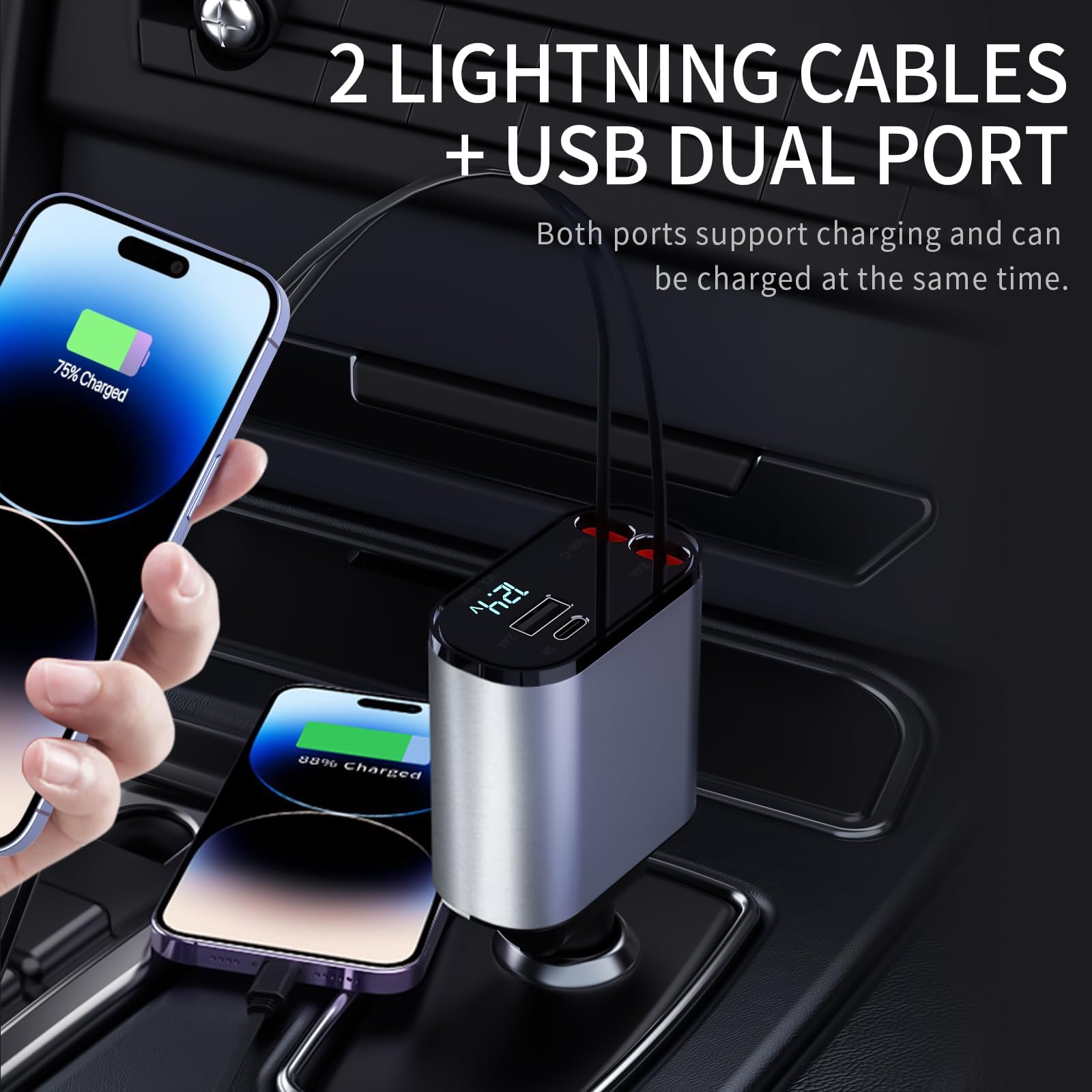 Foto 5 pulgar | Cargador De Coche Retráctil Kartice 4 En 1 Usb C De 60 W Con 2 Puertos Usb - Venta Internacional.