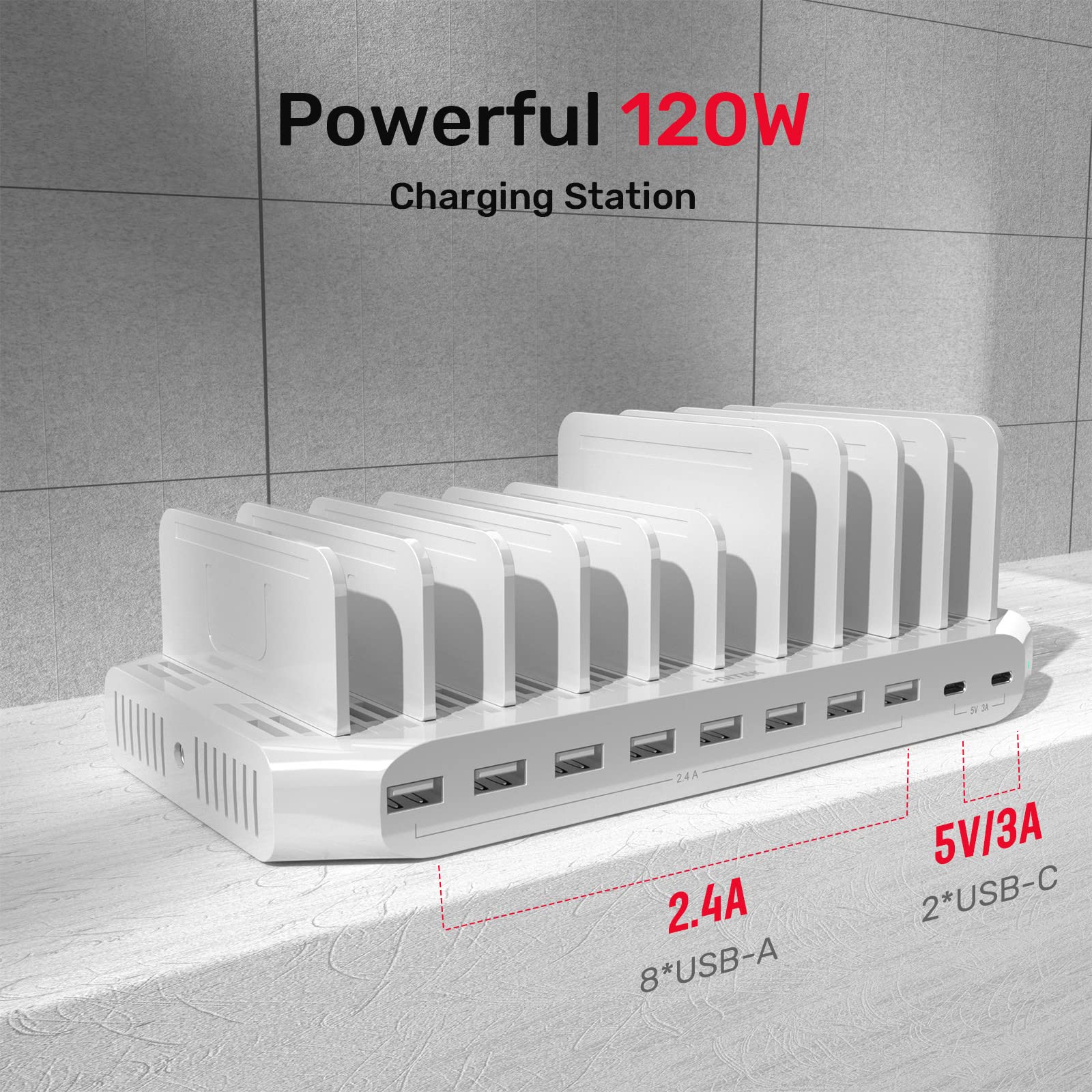 Foto 4 pulgar | Estación De Carga Unitek Usb C 120w Con 10 Puertos Para Múltiples Dispositivos - Venta Internacional.