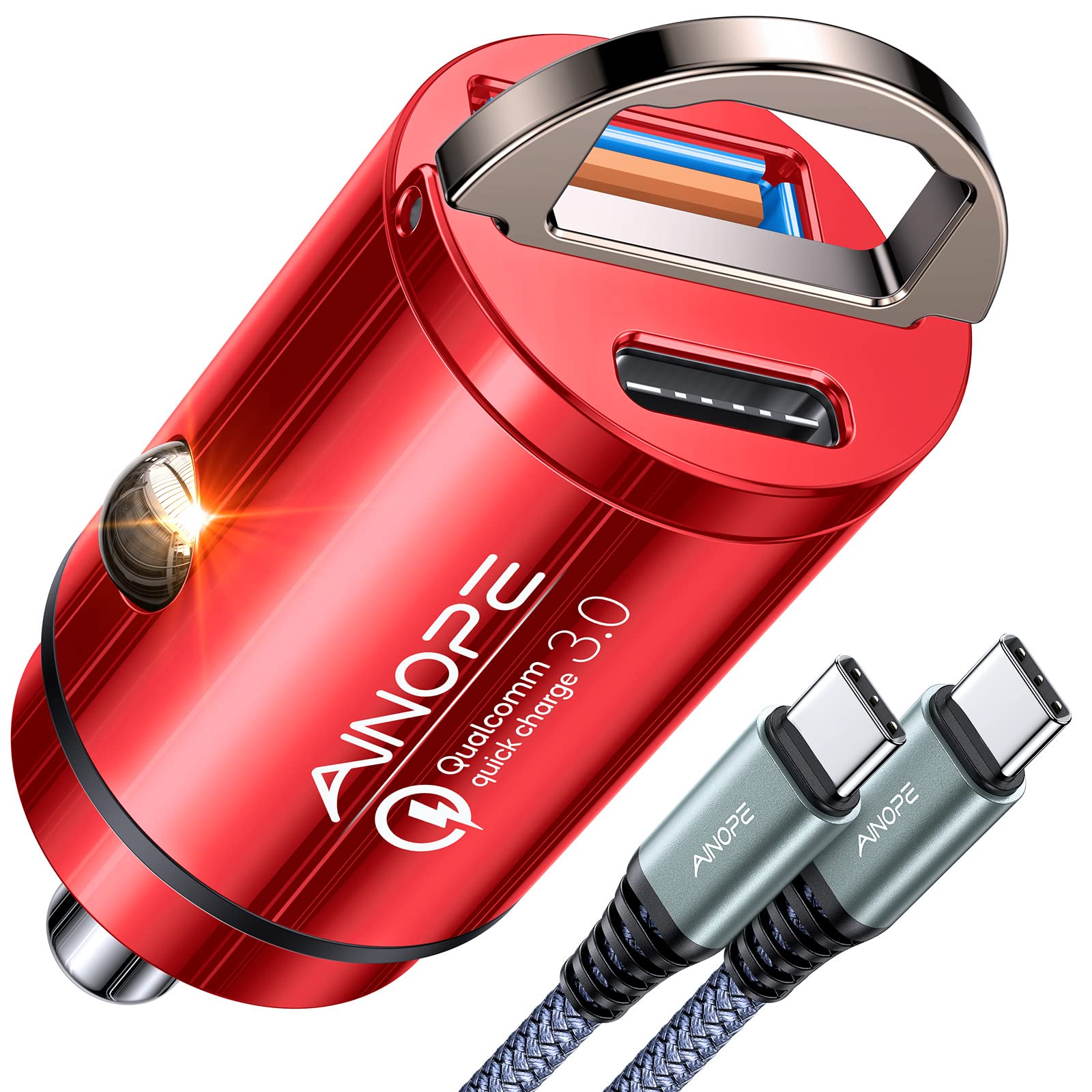 Foto 2 pulgar | Cargador De Coche Ainope De 90 W, Carga Superrápida, Usb C, 45 W, Rojo - Venta Internacional.