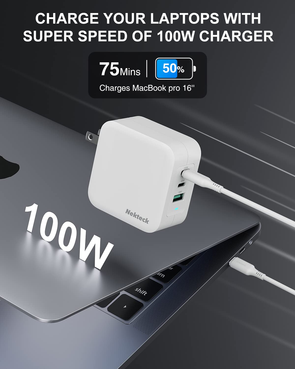 Foto 2 | Cargador Nekteck Gan 100w Usb C Pd 3.0+ Qc 3.0 Para Iphone - Venta Internacional.