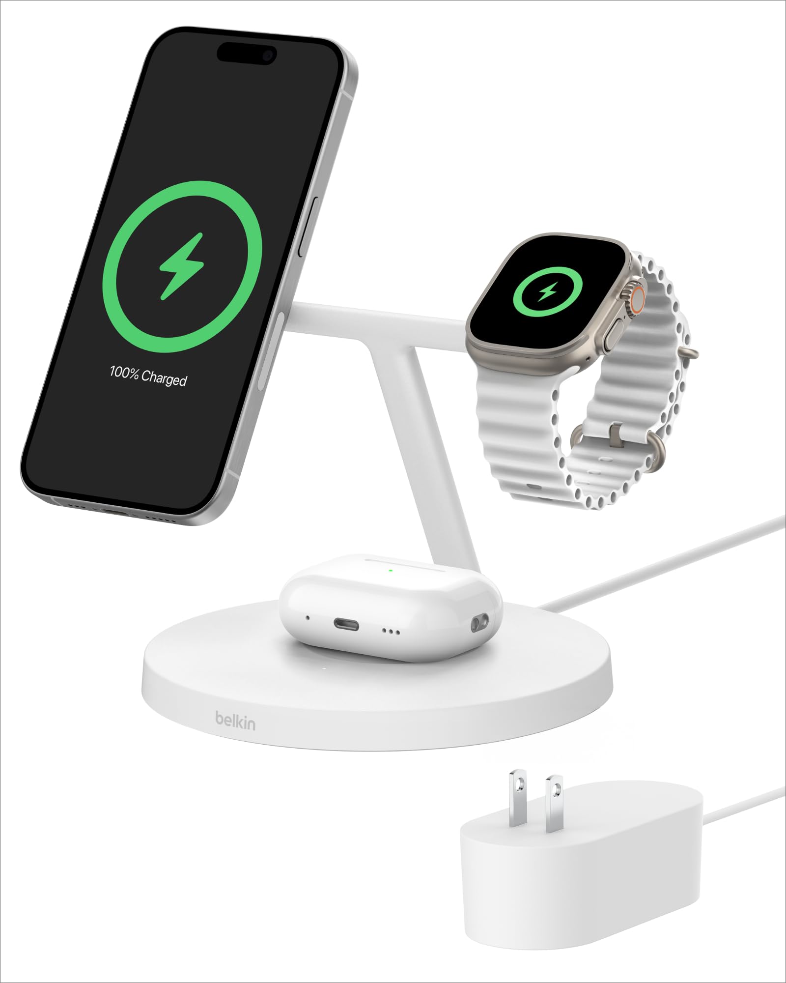 Foto 1 | Cargador Belkin Magsafe Inalámbrico 3 En 1 De 15 W, Compatible Con Magsafe, Blanco - Venta Internacional.