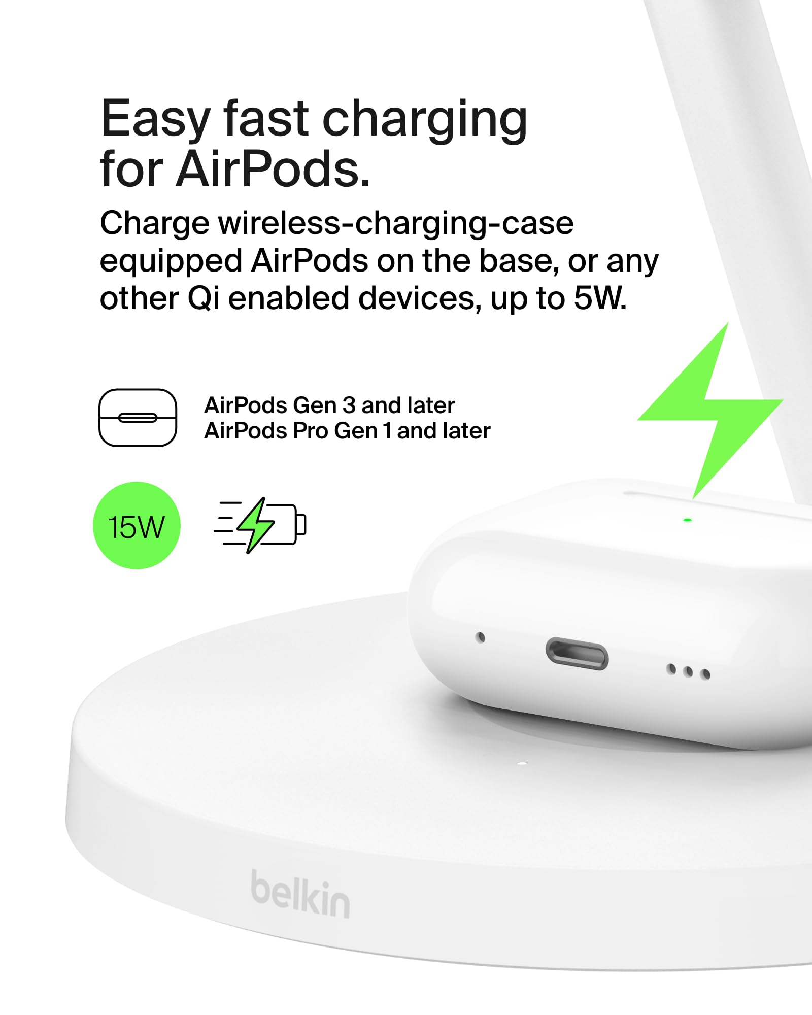 Foto 2 | Cargador Belkin Magsafe Inalámbrico 3 En 1 De 15 W, Compatible Con Magsafe, Blanco - Venta Internacional.
