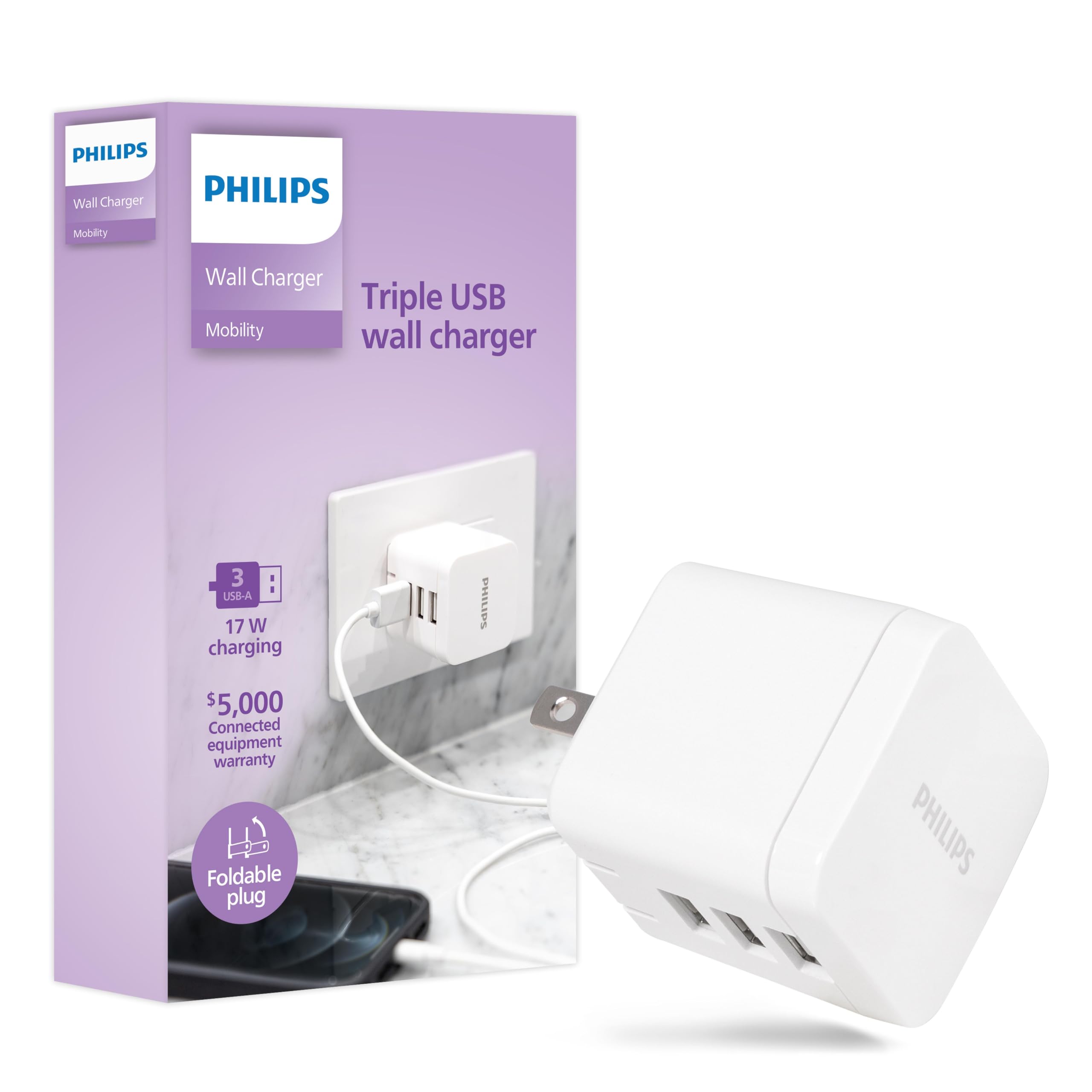Foto 2 pulgar | Cargador De Pared Usb Philips Dlp2408/37 De 17 W Y 3 Puertos Para Iphone - Venta Internacional.