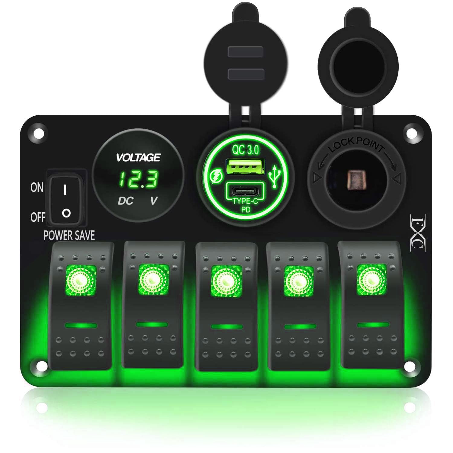 Foto 2 pulgar | Panel De Conmutación Fxc Impermeable De 5 Bandas Con Usb Qc3.0 Y Tipo C - Venta Internacional.