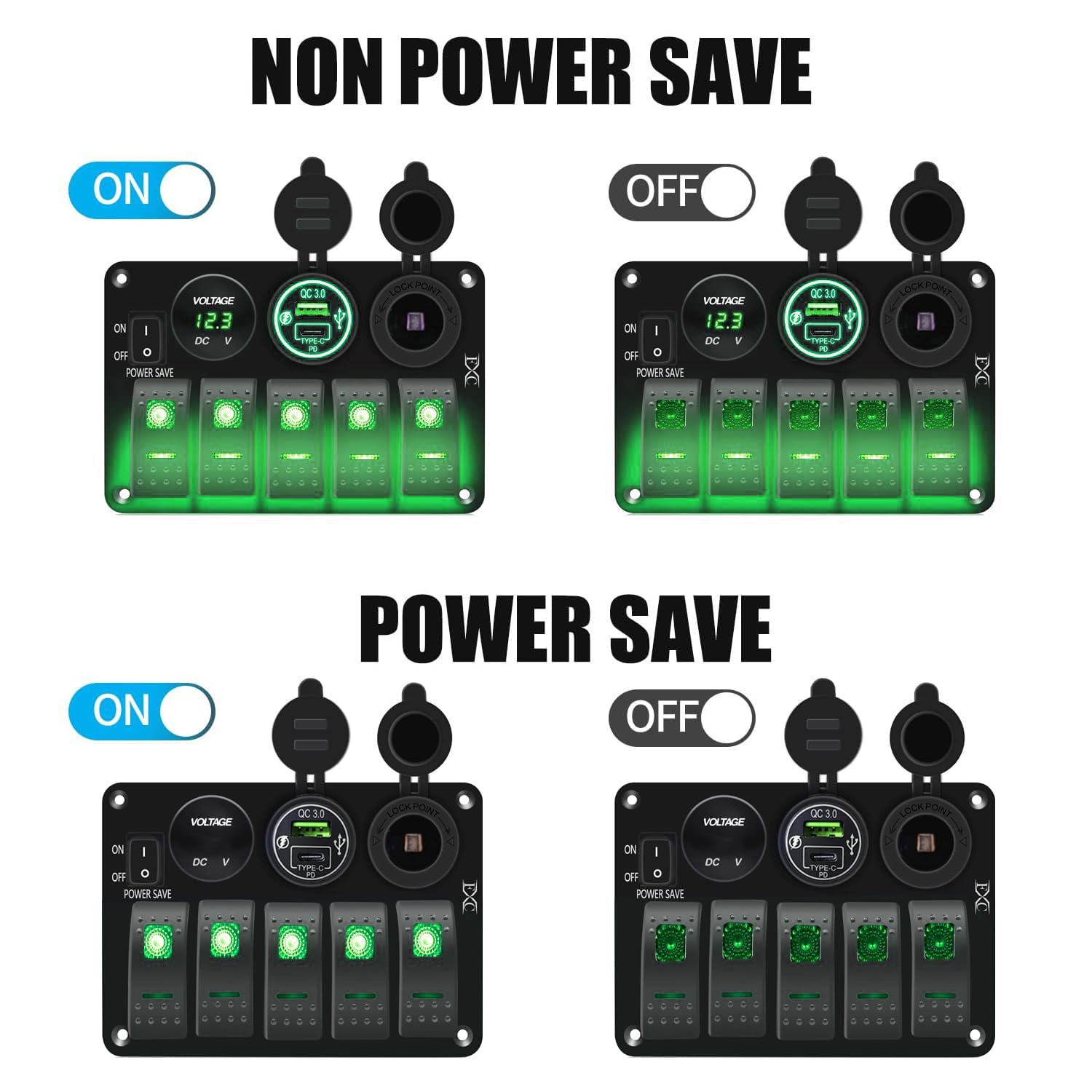 Foto 3 pulgar | Panel De Conmutación Fxc Impermeable De 5 Bandas Con Usb Qc3.0 Y Tipo C - Venta Internacional.
