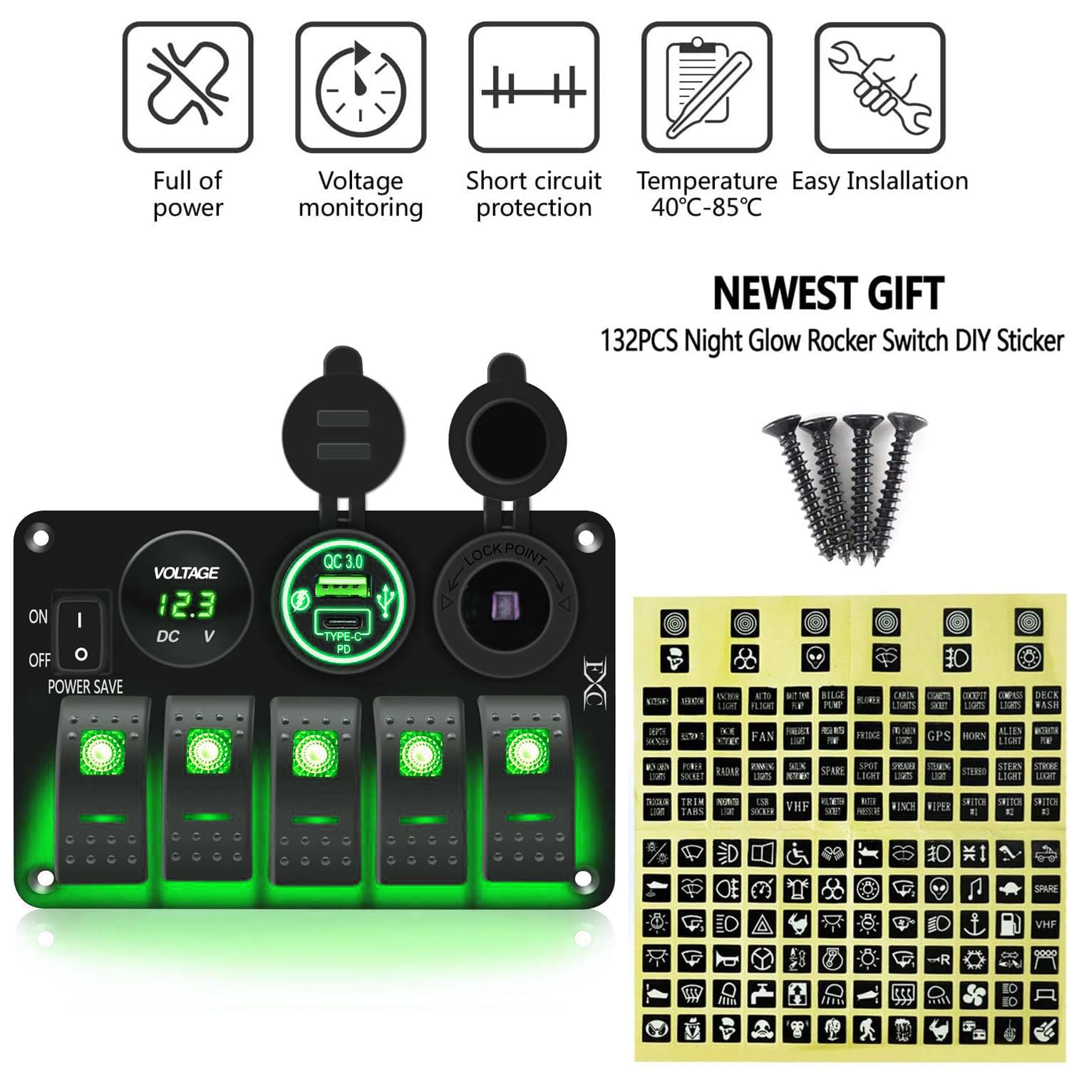 Foto 4 pulgar | Panel De Conmutación Fxc Impermeable De 5 Bandas Con Usb Qc3.0 Y Tipo C - Venta Internacional.