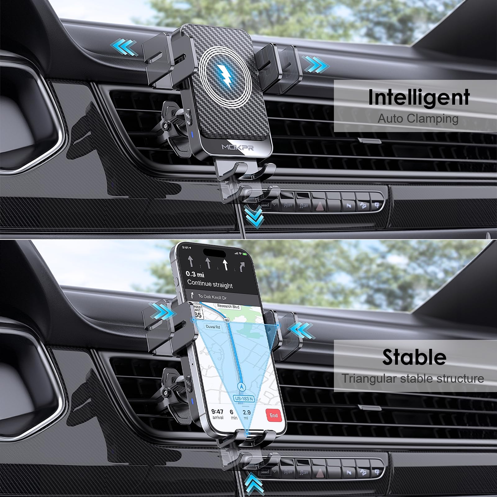 Foto 4 pulgar | Cargador De Coche Inalámbrico Mokpr De 15 W Con Soporte De Ventilación De Carga Rápida - Venta Internacional.