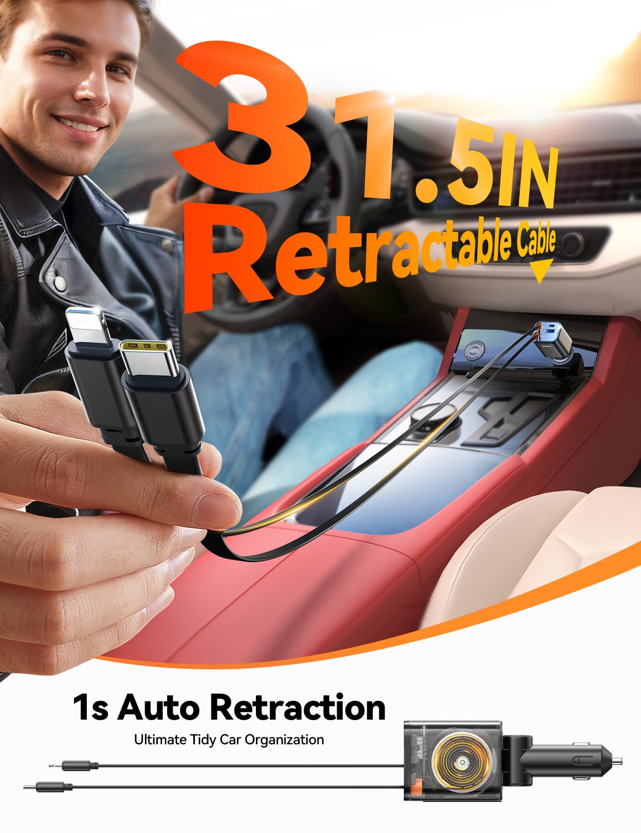 Foto 3 | [cargador De Coche] Cargador De Coche Retráctil Joyroom 69 W Usb C Gris - Venta Internacional.