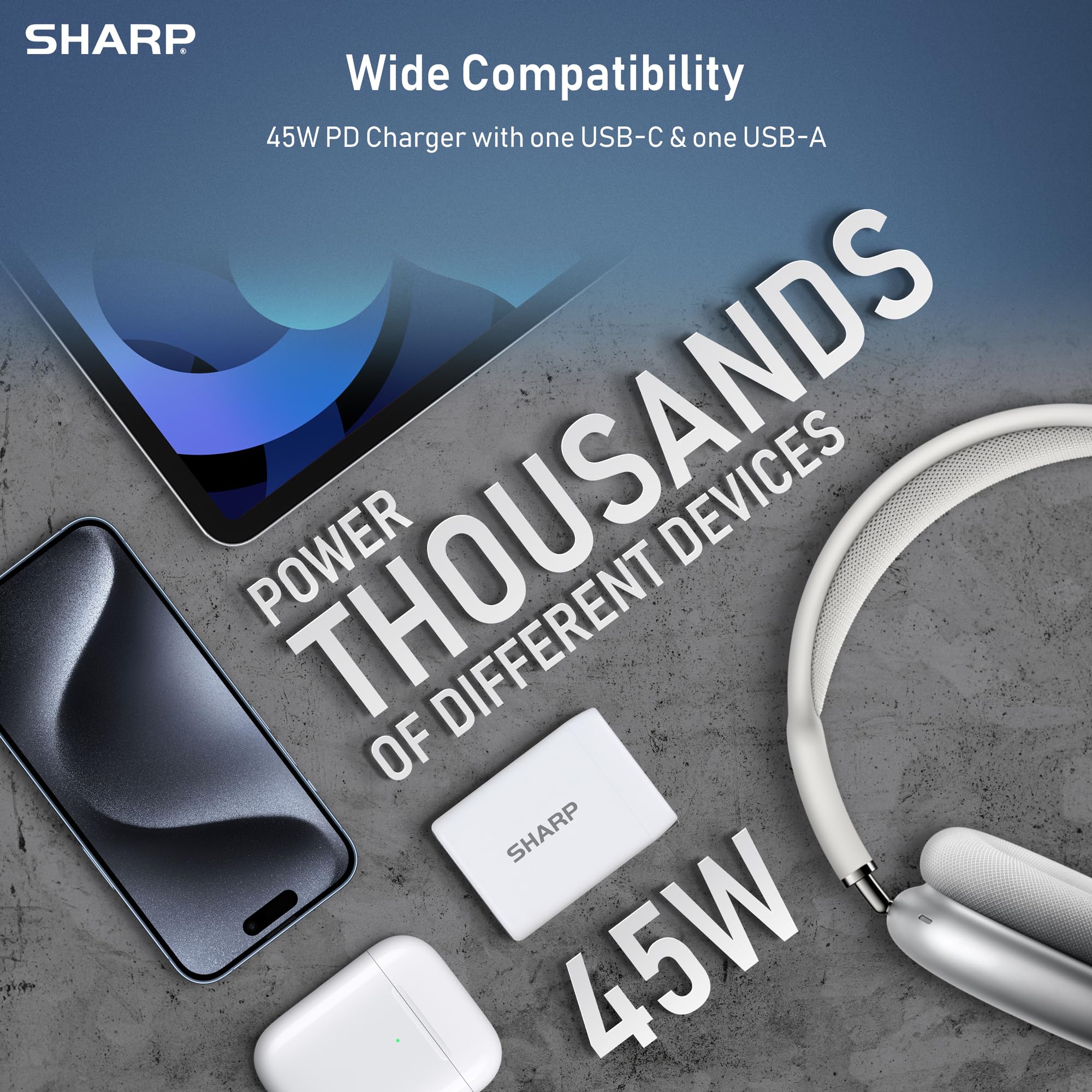 Foto 3 pulgar | Cargador Usb C Sharp G451a1cu-wht De 45 W Con 2 Puertos Para Iphone Galaxy - Venta Internacional.