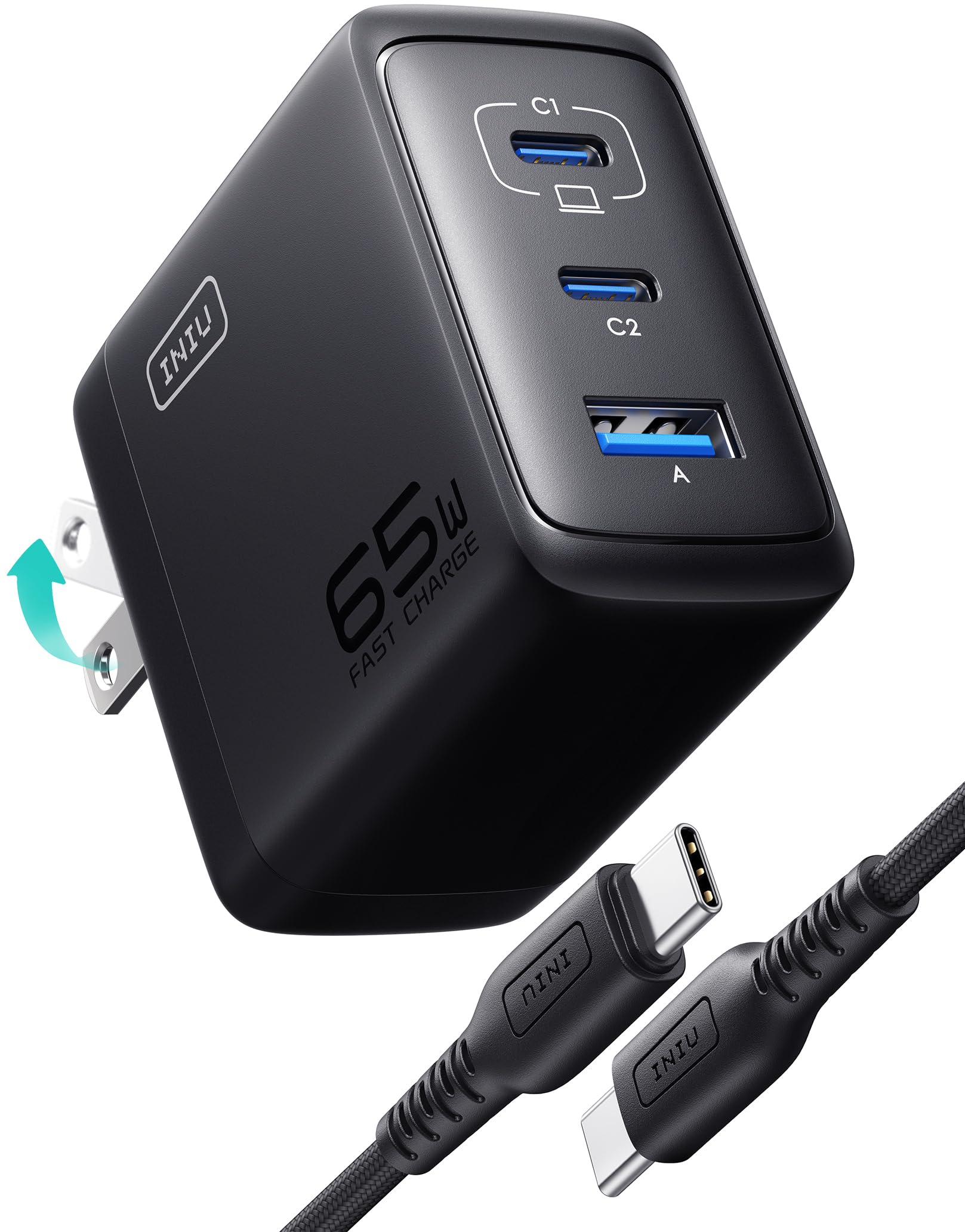 Foto 2 pulgar | Cargador Usb C Iniu 65 W Pd De 3 Puertos Para Macbook Pro/air, Dell Xps - Venta Internacional.