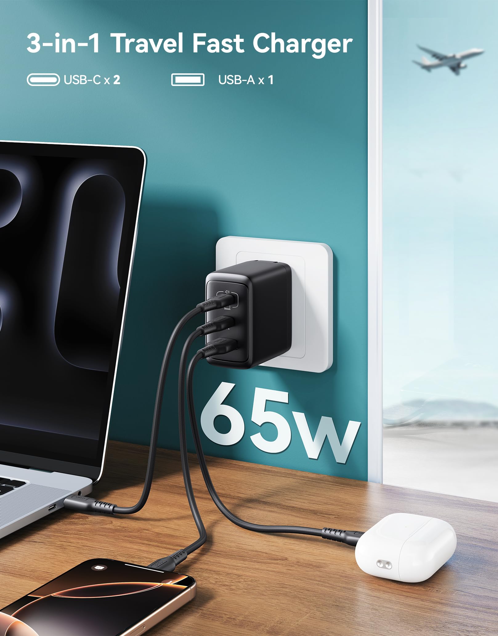 Foto 3 pulgar | Cargador Usb C Iniu 65 W Pd De 3 Puertos Para Macbook Pro/air, Dell Xps - Venta Internacional.