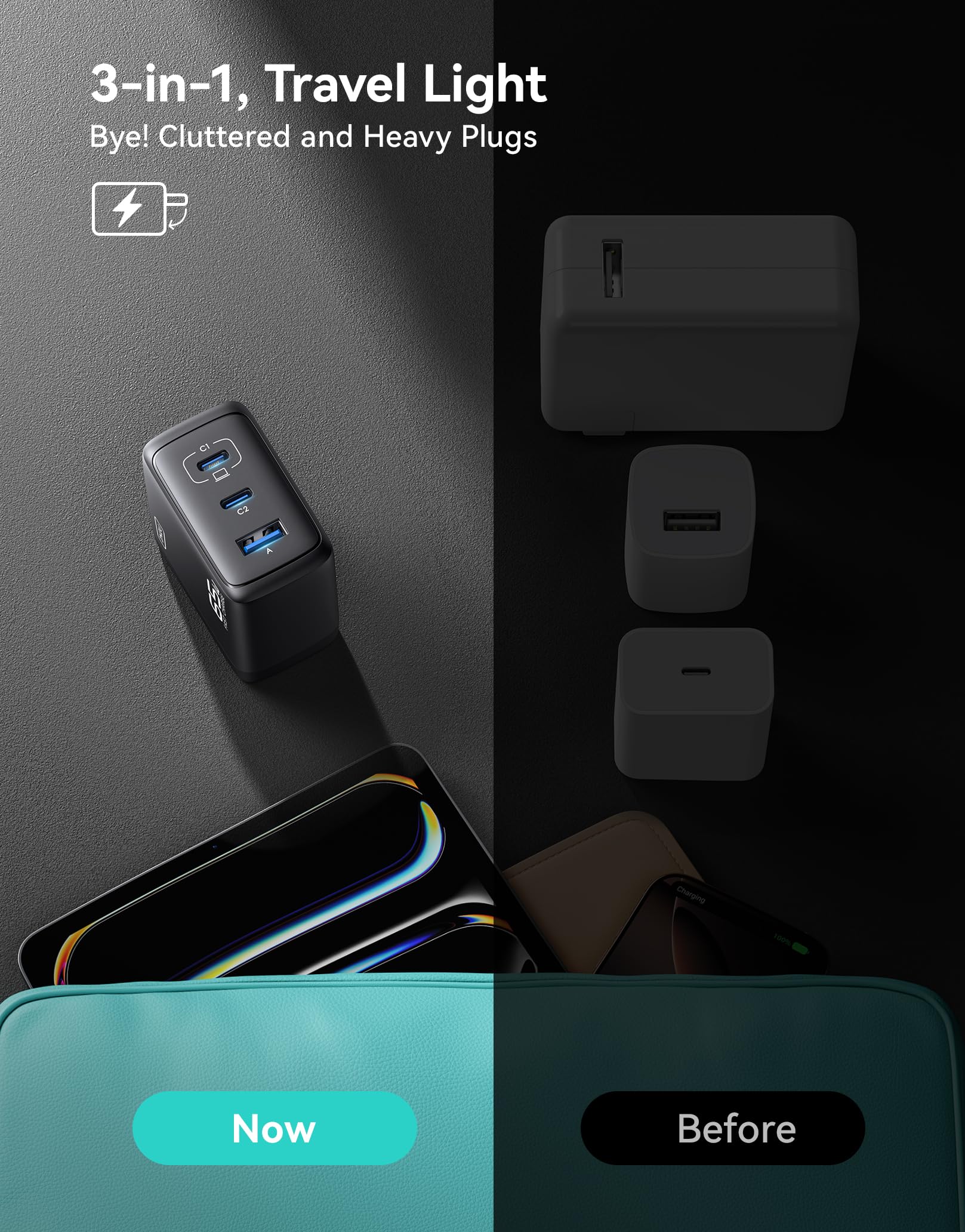 Foto 5 pulgar | Cargador Usb C Iniu 65 W Pd De 3 Puertos Para Macbook Pro/air, Dell Xps - Venta Internacional.
