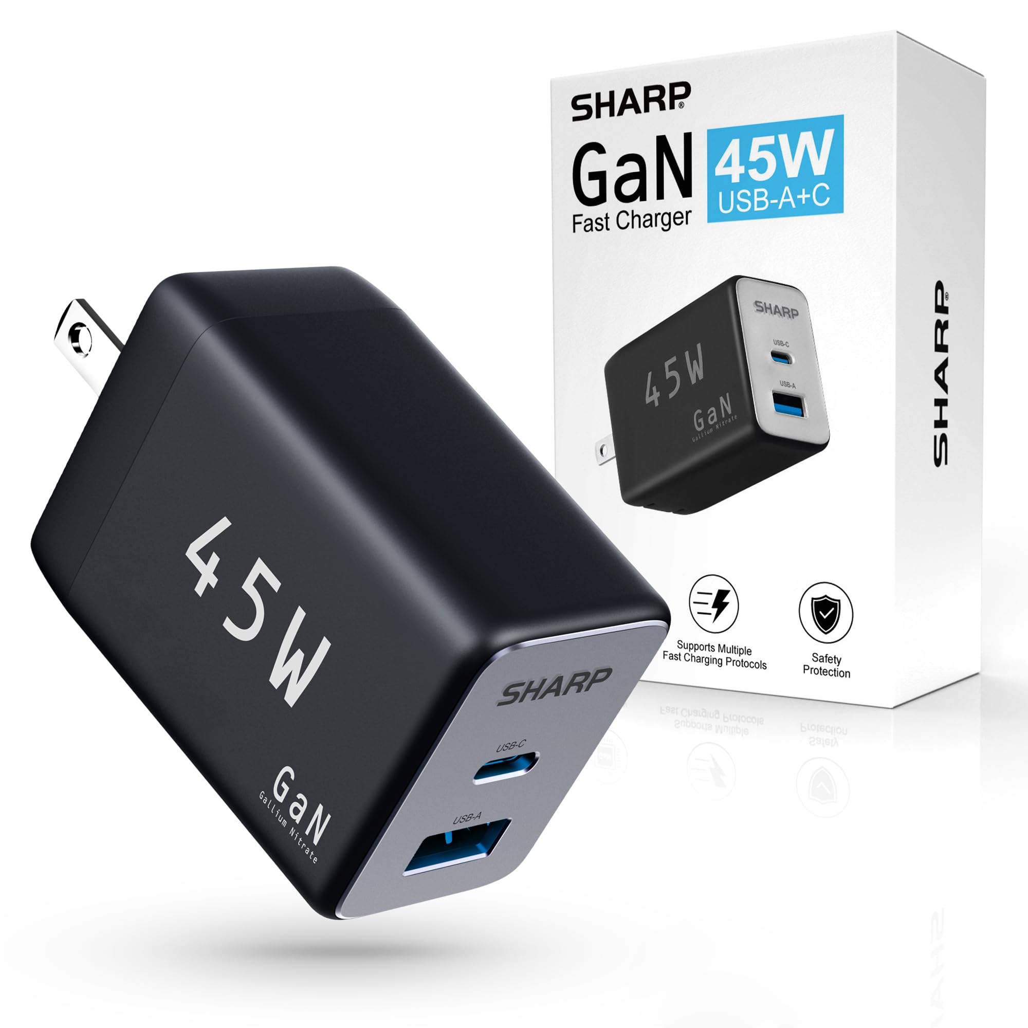 Foto 2 pulgar | Cargador Sharp Usb C De 45 W, 2 Puertos (usb A+c), Carga Rápida, Negro - Venta Internacional.
