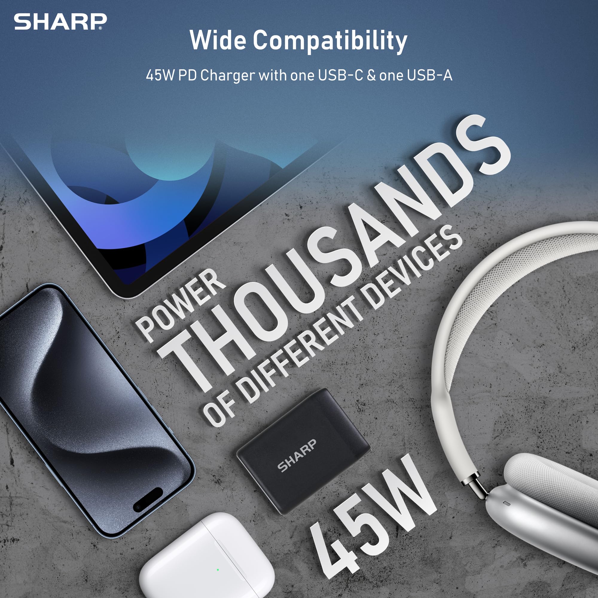 Foto 3 pulgar | Cargador Sharp Usb C De 45 W, 2 Puertos (usb A+c), Carga Rápida, Negro - Venta Internacional.