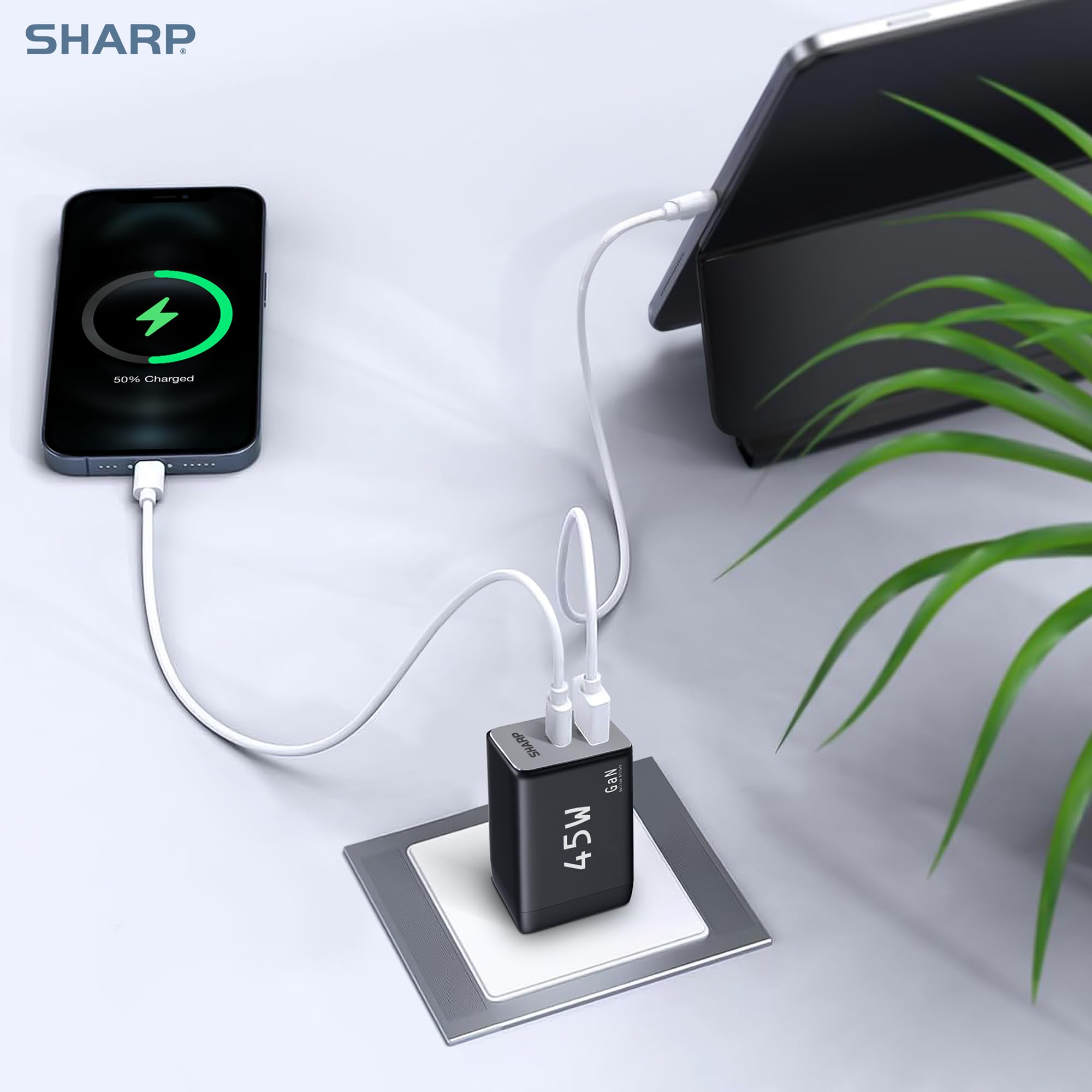 Foto 8 pulgar | Cargador Sharp Usb C De 45 W, 2 Puertos (usb A+c), Carga Rápida, Negro - Venta Internacional.