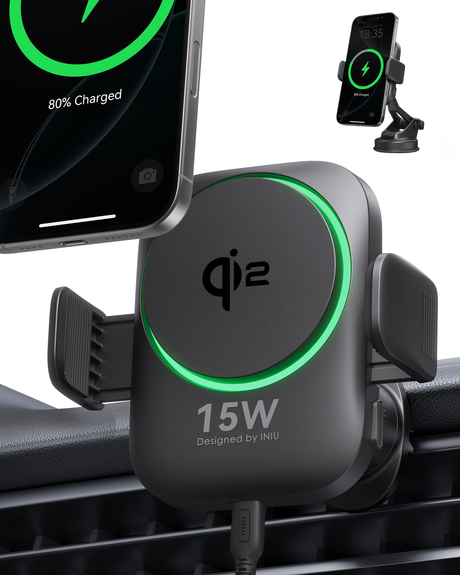 Foto 2 pulgar | Cargador Inalámbrico Con Soporte Para Teléfono De Coche Iniu 15w Qi2 Magsafe - Venta Internacional.