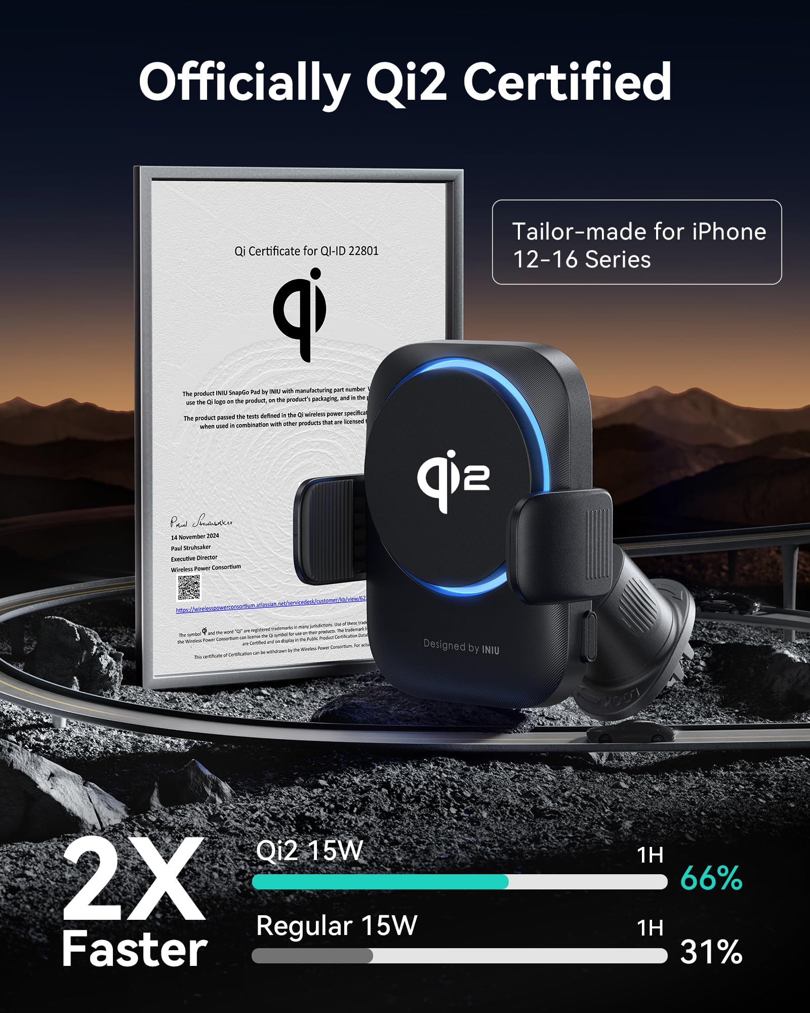 Foto 3 pulgar | Cargador Inalámbrico Con Soporte Para Teléfono De Coche Iniu 15w Qi2 Magsafe - Venta Internacional.