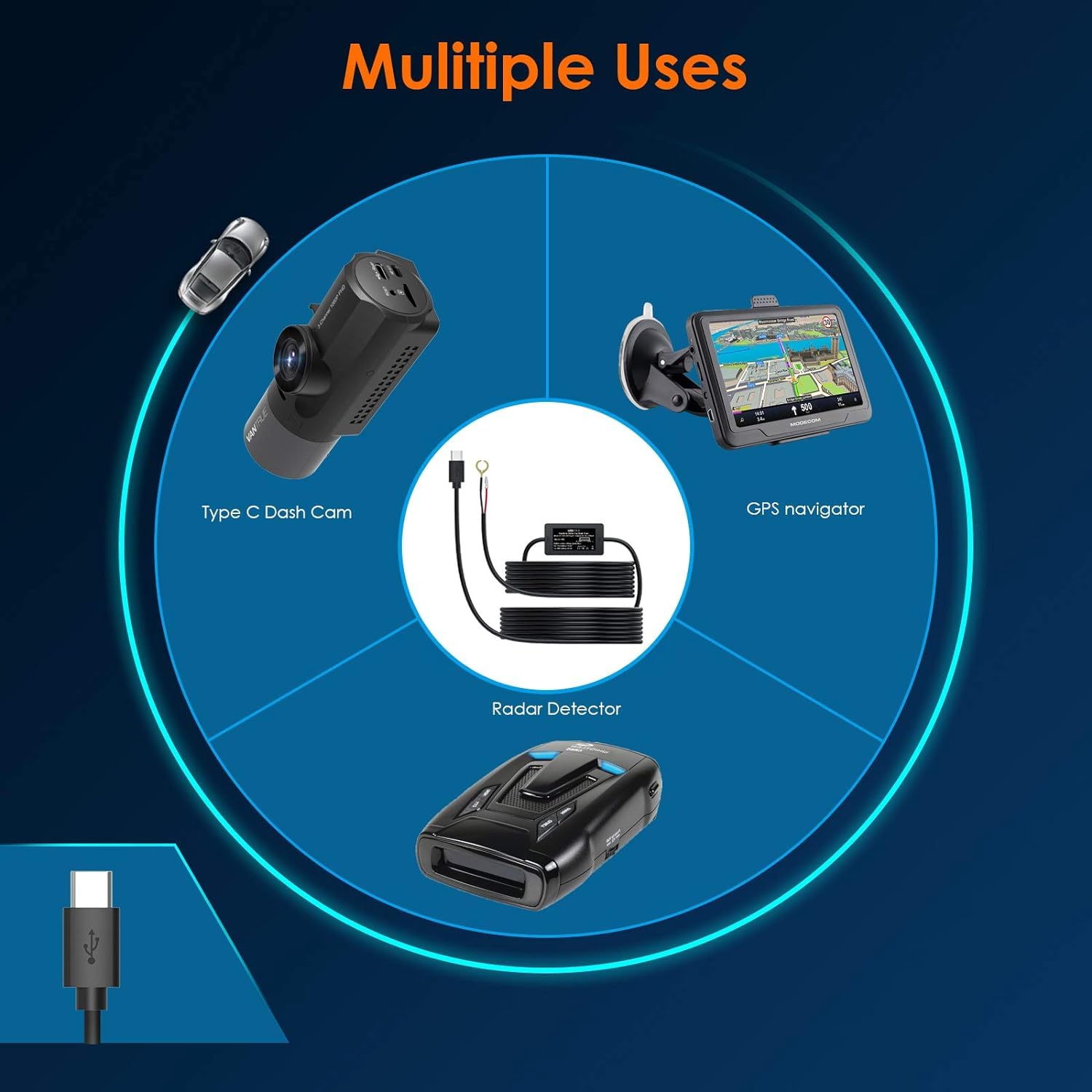 Foto 3 pulgar | Kit De Cableado Para Cámara De Salpicadero Vantrue Tipo C Usb De 12 V/24 V A 5 V - Venta Internacional.