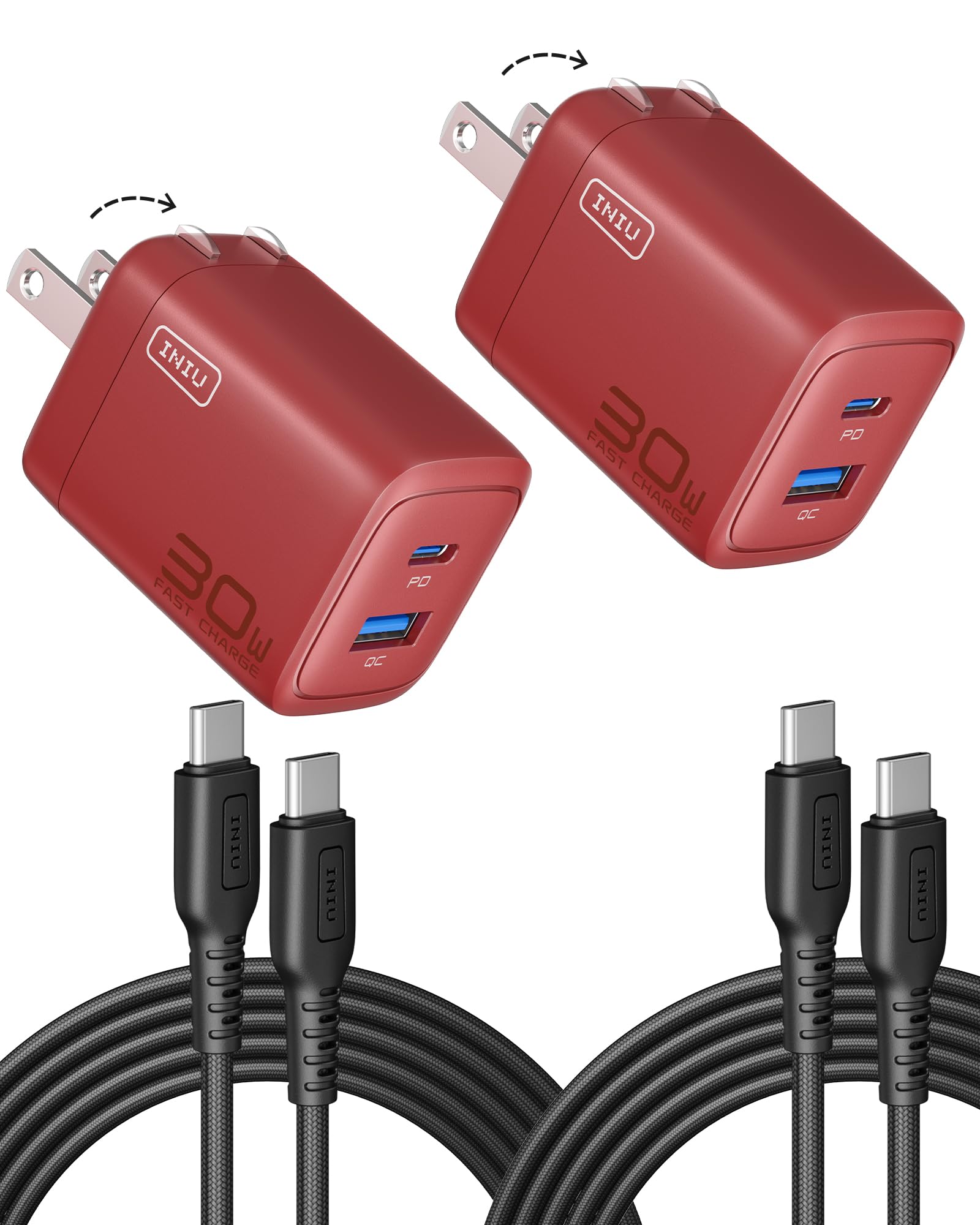 Cargador Iniu Usb C 30 W Pd Qc 3.0 De Doble Puerto, Paquete De 2 Con Cable - Venta Internacional. $933