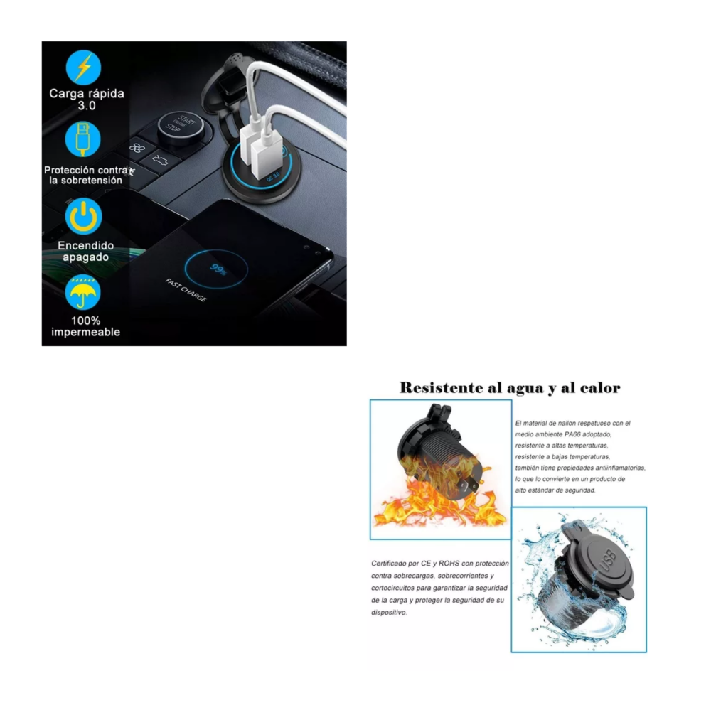 Foto 5 pulgar | Cargador Iluminado Usb Dual 3.0a 1 Pieza, Negro Azul Belug