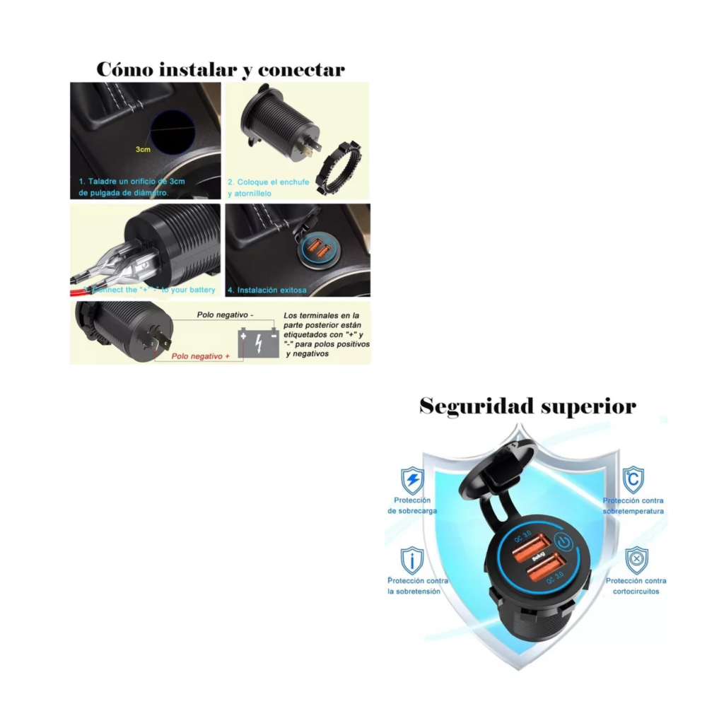 Foto 6 pulgar | Cargador Iluminado Usb Dual 3.0a 1 Pieza, Negro Azul Belug