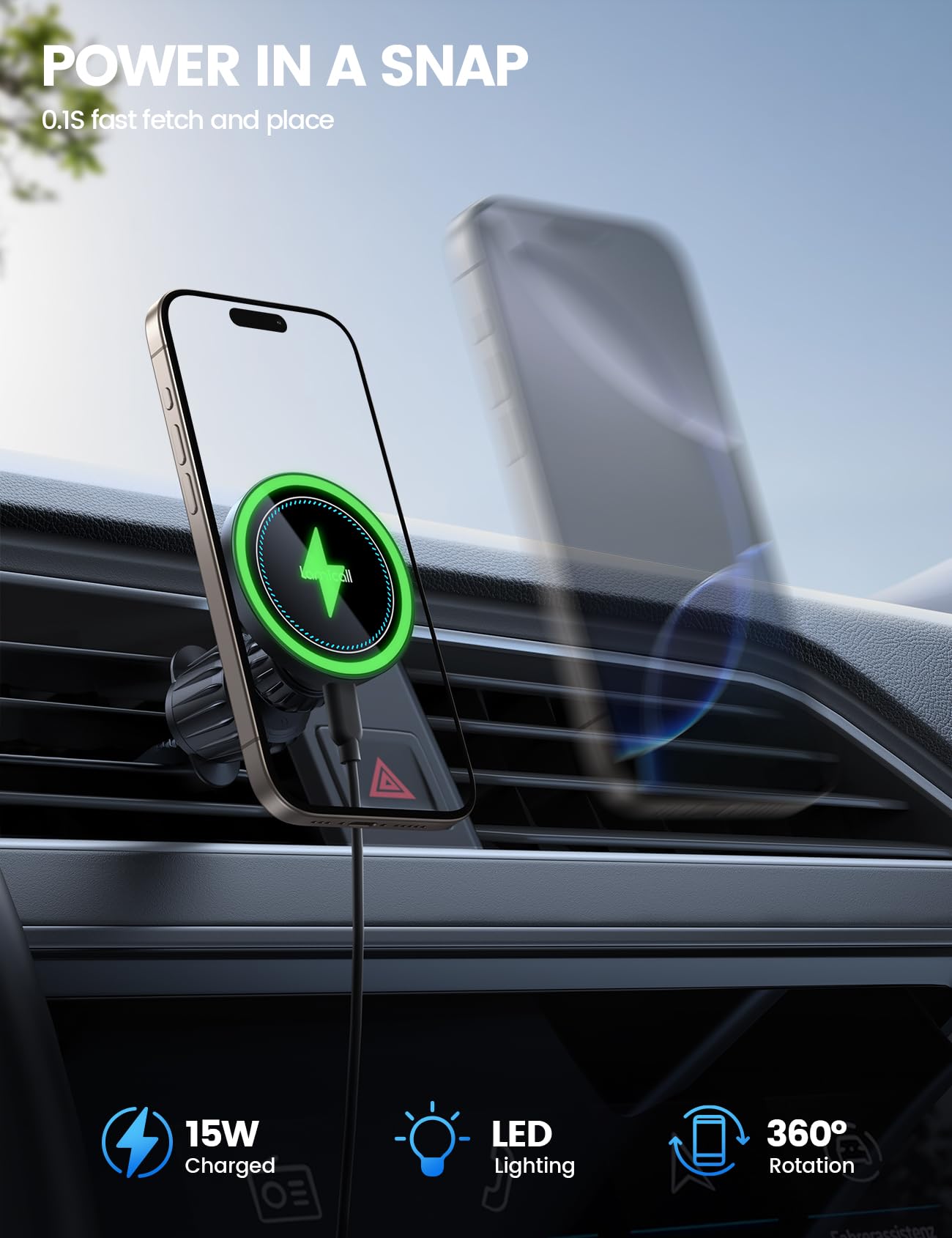 Foto 4 | Cargador De Coche Lamicall Para Cargador Inalámbrico Magsafe De 15 W - Venta Internacional.