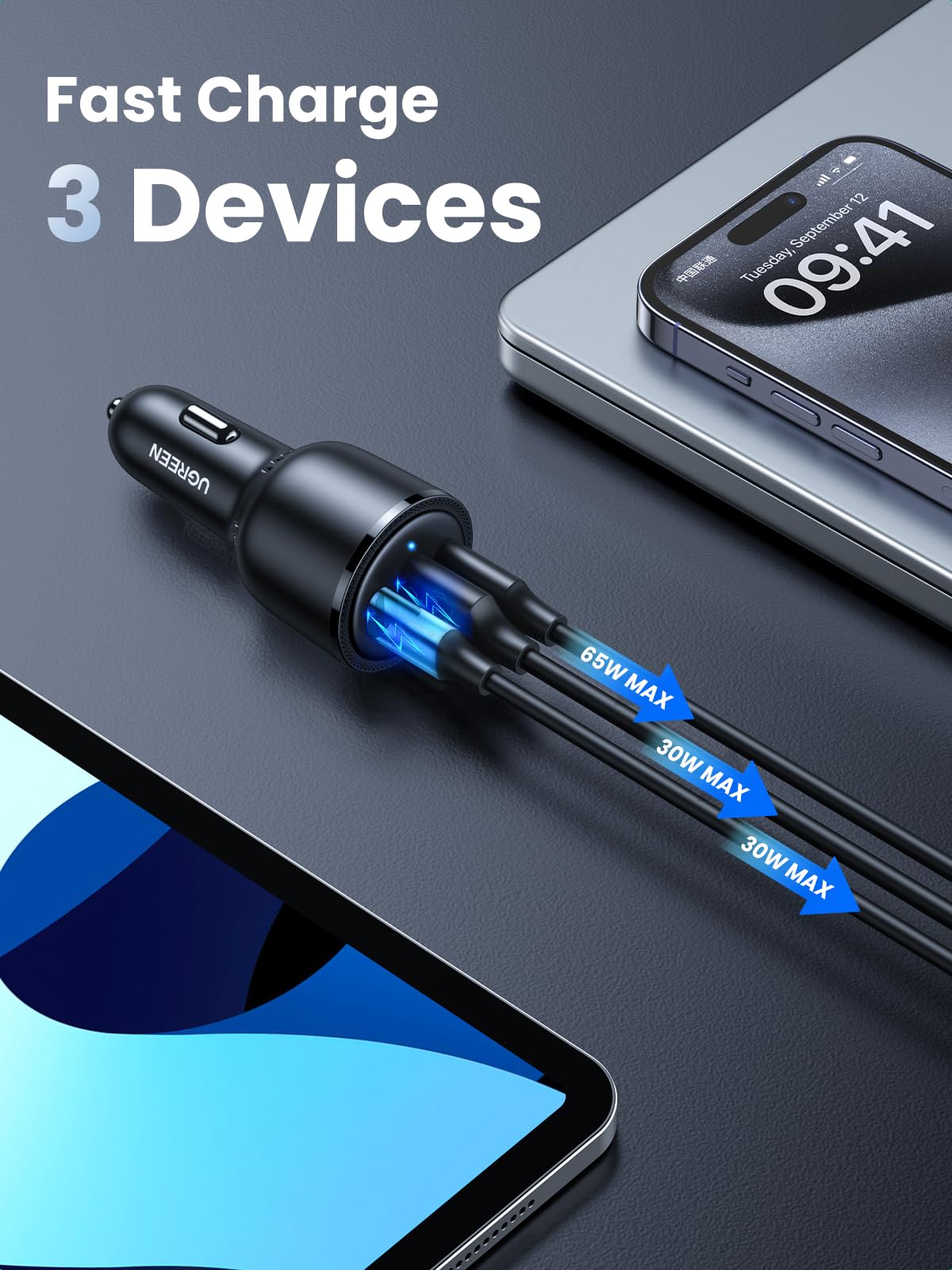 Foto 4 pulgar | Cargador De Coche Ugreen 69w Usb C Pd 65w Tipo C De Carga Rápida - Venta Internacional.