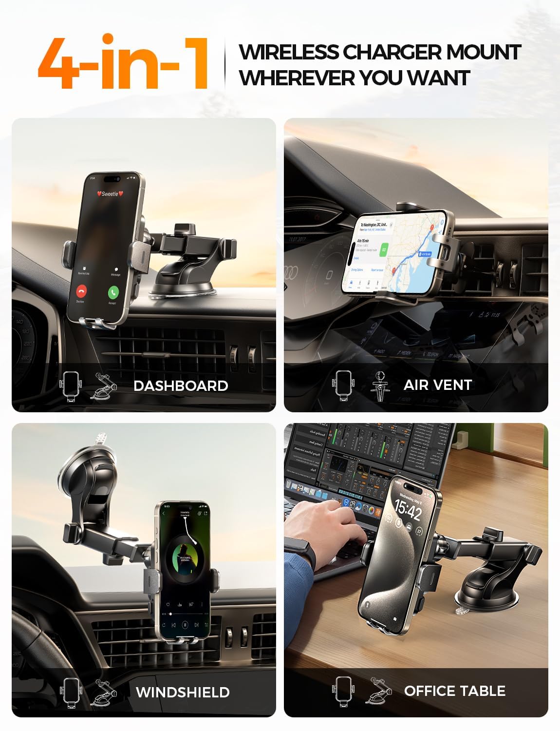 Foto 3 pulgar | Cargador De Coche Inalámbrico, Soporte Para Teléfono, Soporte Chgeek, Carga Rápida De 15 W - Venta Internacional.