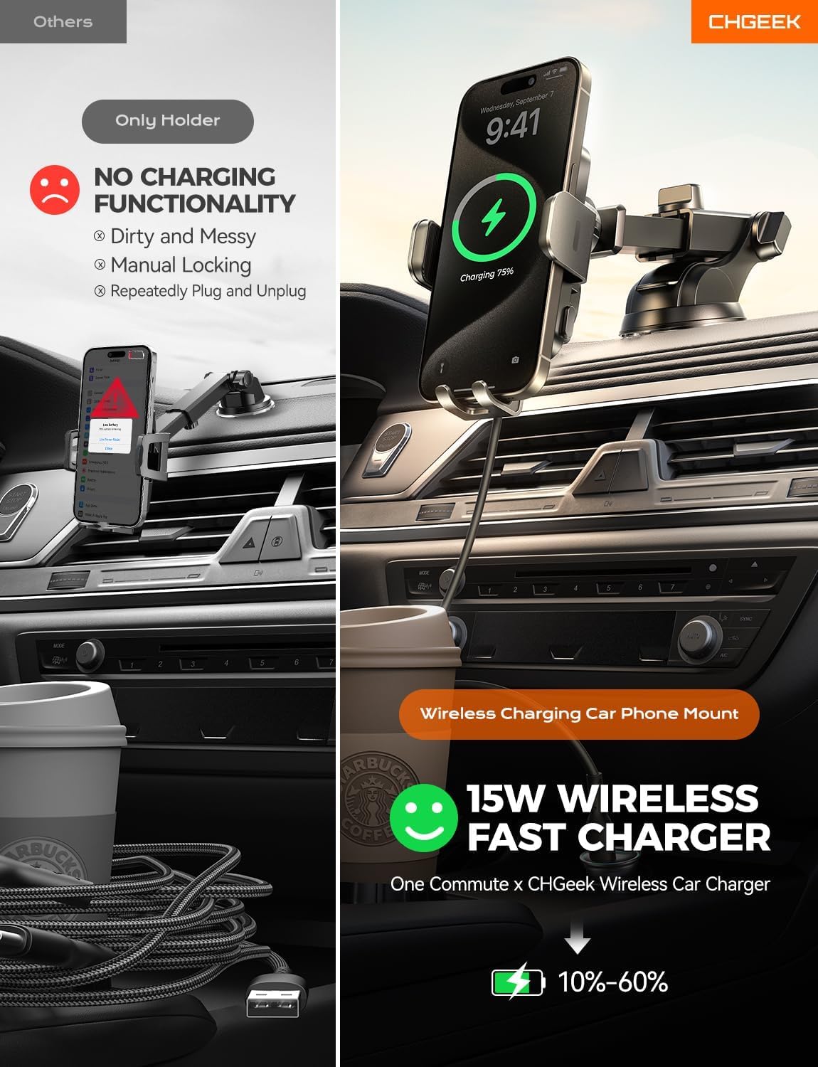Foto 3 | Cargador De Coche Inalámbrico, Soporte Para Teléfono, Soporte Chgeek, Carga Rápida De 15 W - Venta Internacional.