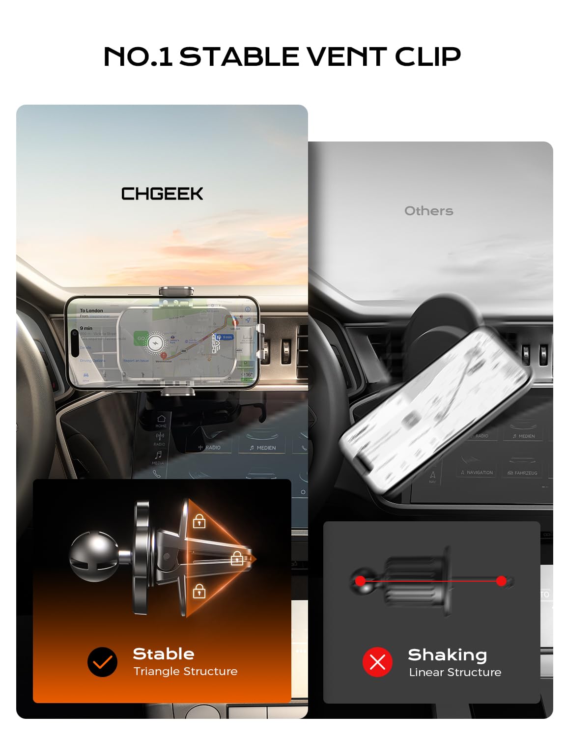 Foto 7 pulgar | Cargador De Coche Inalámbrico, Soporte Para Teléfono, Soporte Chgeek, Carga Rápida De 15 W - Venta Internacional.