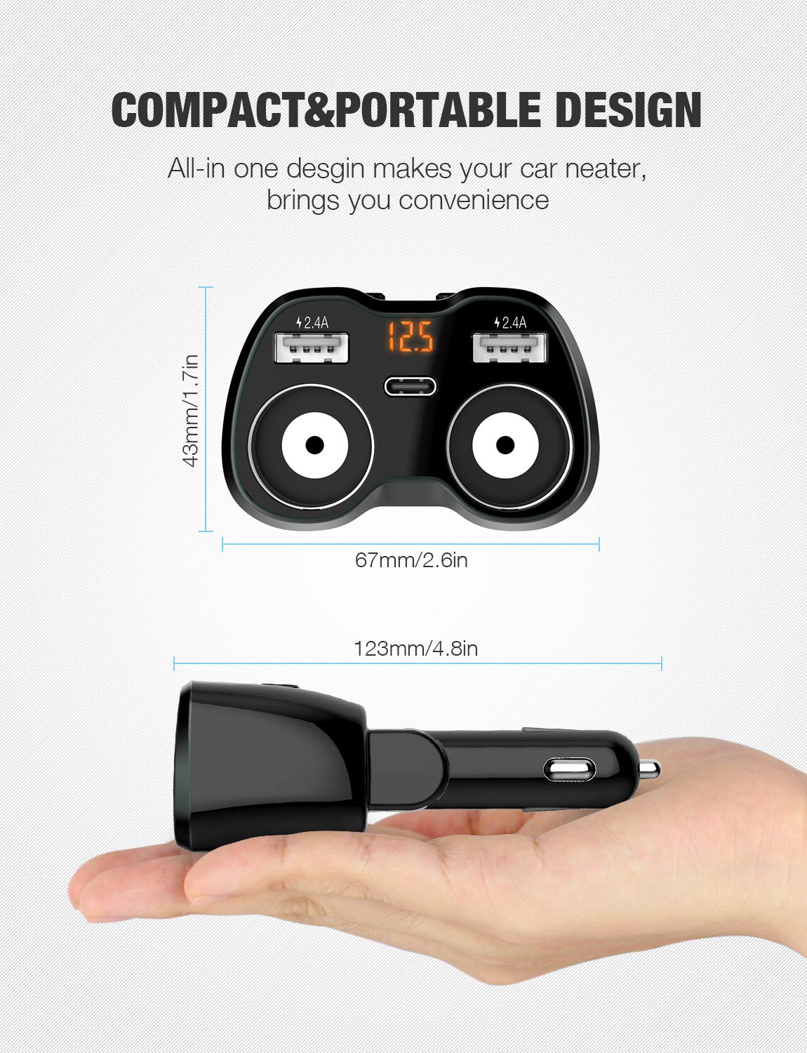 Foto 6 pulgar | Cargador De Coche Otium Usb C Con 2 Enchufes, Encendedor De Cigarrillos, 80 W - Venta Internacional.
