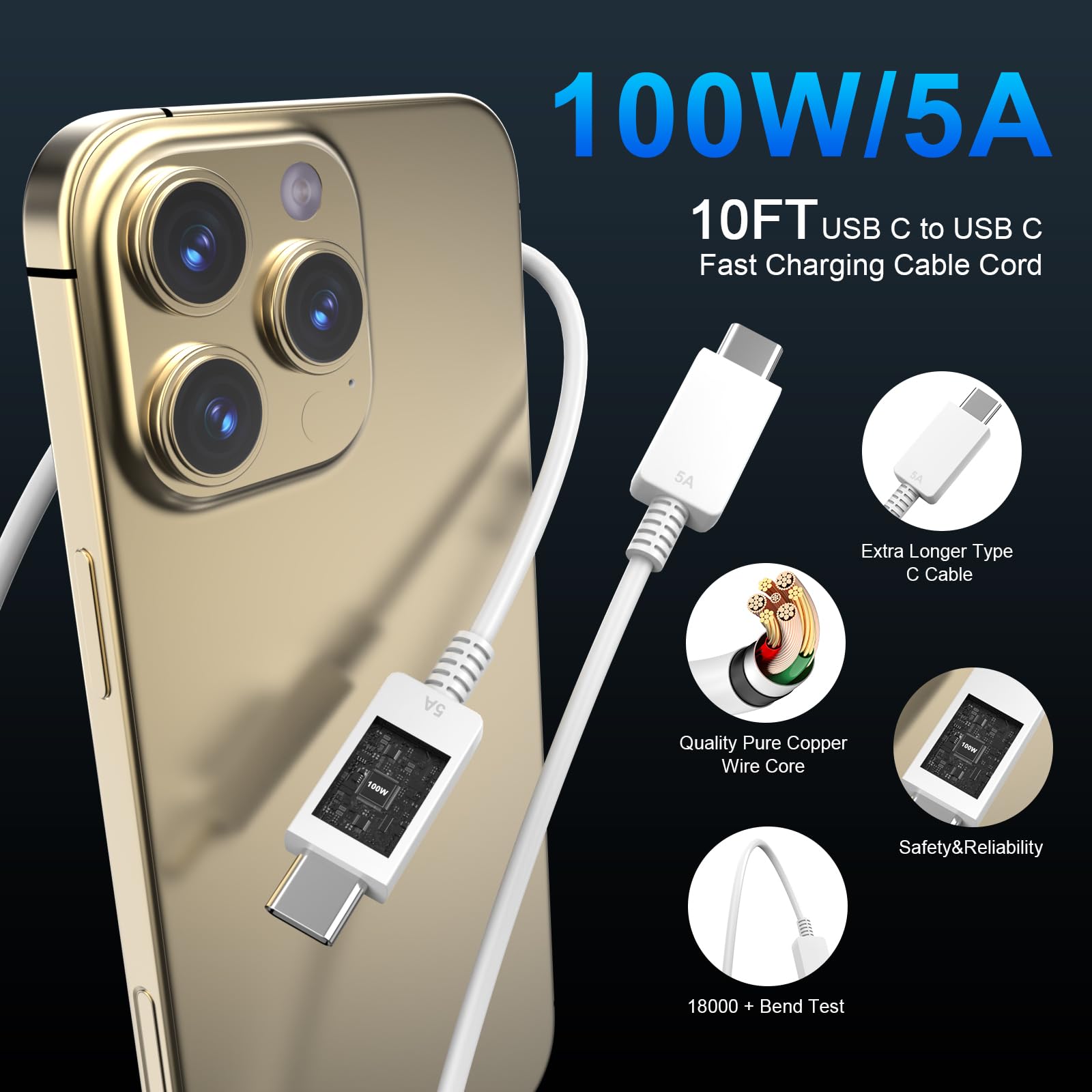 Foto 8 pulgar | Cargador Lazerbuilt Usb C De 45 W Para Iphone 16/15 Con Cable De 10 Pies, Paquete De 2 - Venta Internacional.
