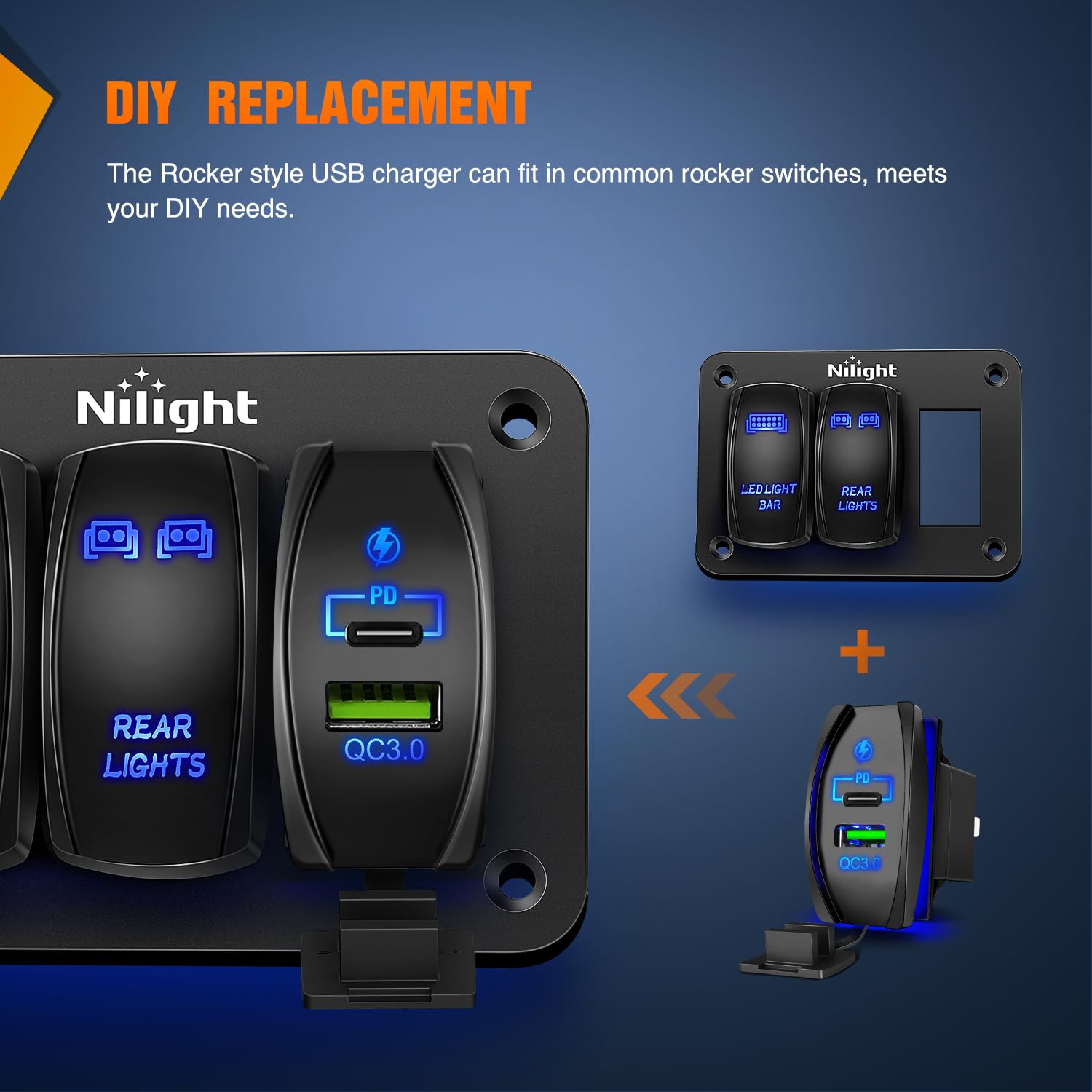 Foto 5 pulgar | Enchufe Usb Nilight Rocker Switch, Estilo 4.2 A Pd Tipo C - Venta Internacional.