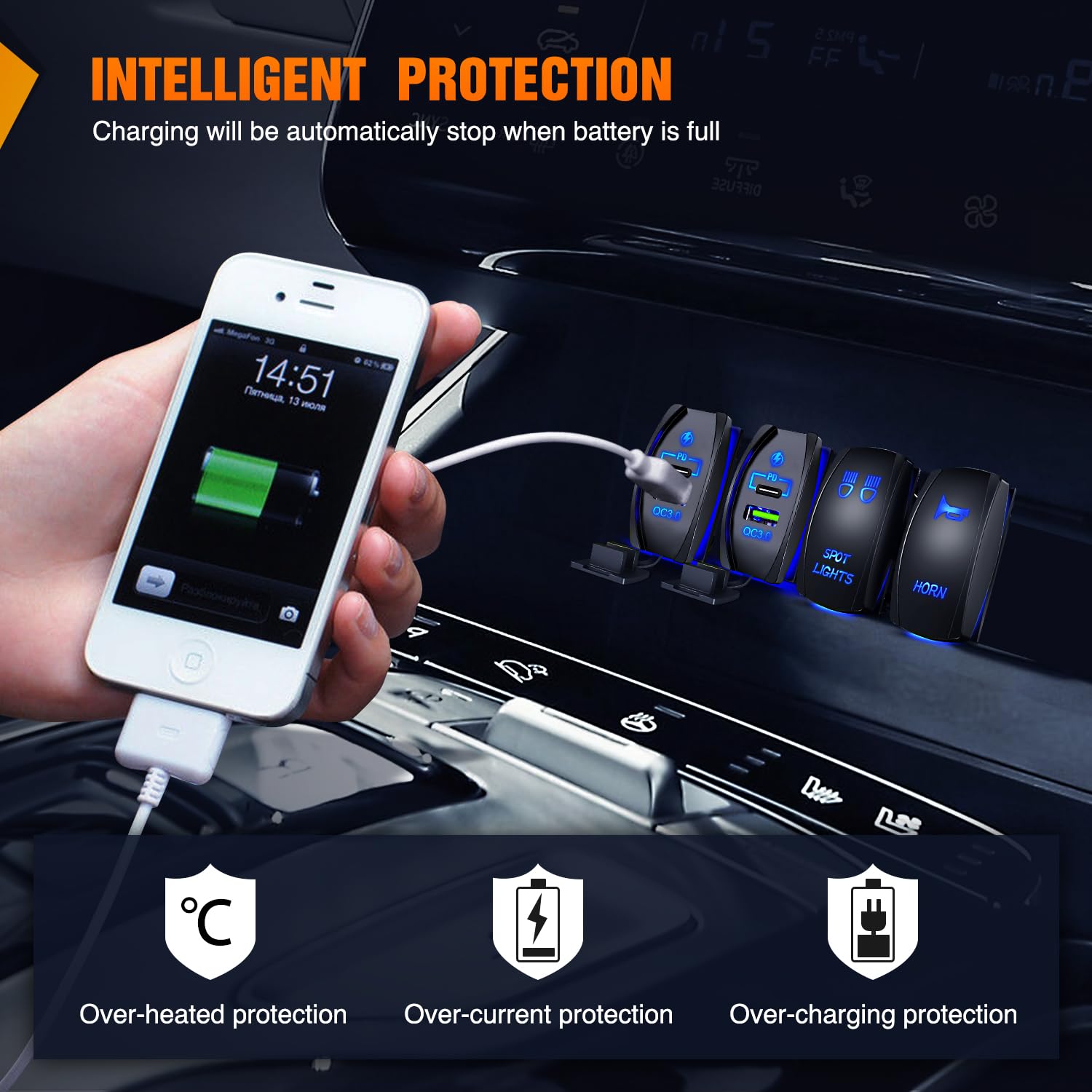 Foto 7 pulgar | Enchufe Usb Nilight Rocker Switch, Estilo 4.2 A Pd Tipo C - Venta Internacional.