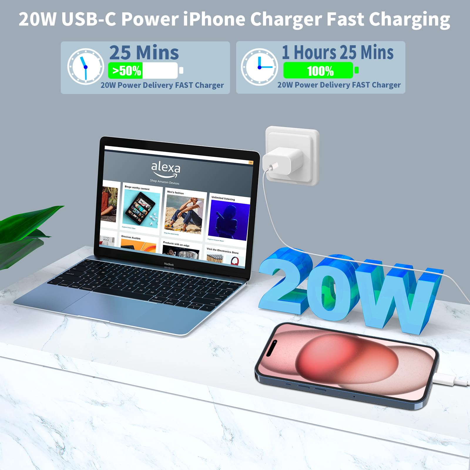 Foto 3 pulgar | Cargador Belcompany Para Iphone 16/15, 20 W, Usb-c, Paquete De 2 Con Cable De 10 Pies - Venta Internacional.