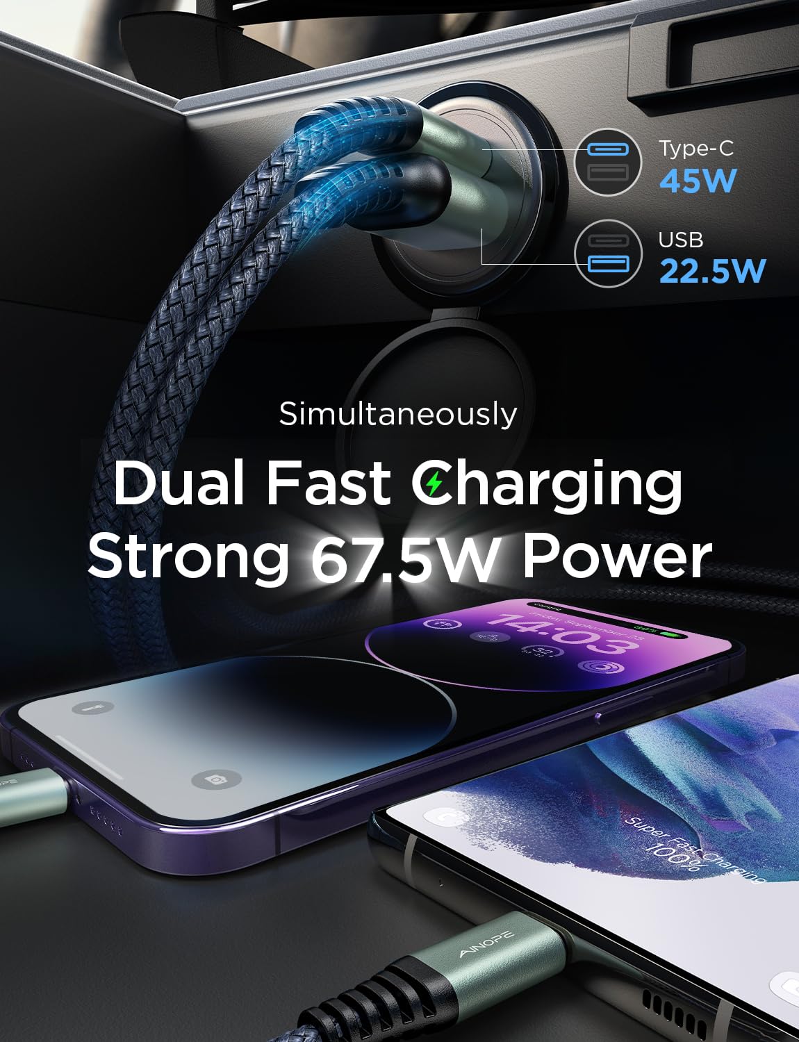 Foto 6 pulgar | Cargador De Coche Ainope Para Iphone 14/13/12 [certificado Apple Mfi] - Venta Internacional.