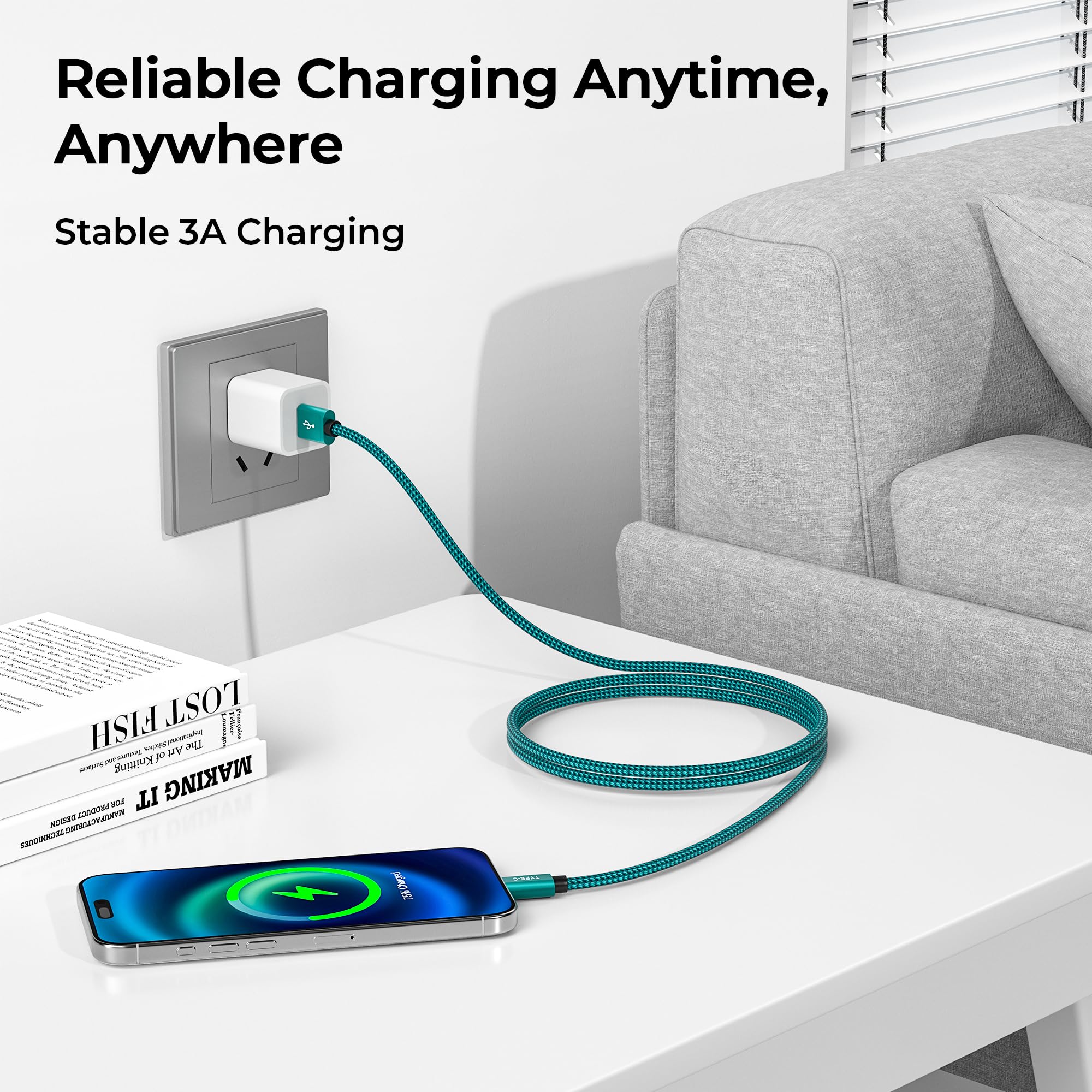 Foto 6 | Cable Cargador Usb Tipo C Basesailor, Paquete De 2 M, Para Samsung - Venta Internacional.