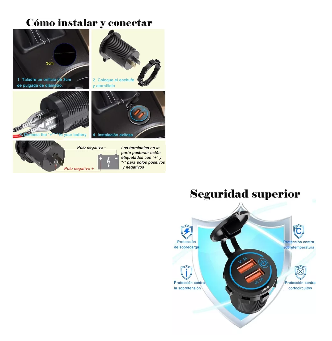 Foto 4 pulgar | Cargador Iluminado Usb Dual 3.0a 1 Pieza, Negro Azul